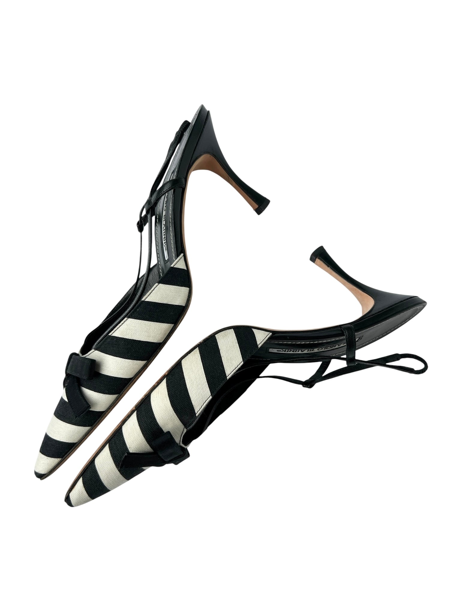 Manolo Blahnik Black White Stripe Bow Slingback Heels - 40.5