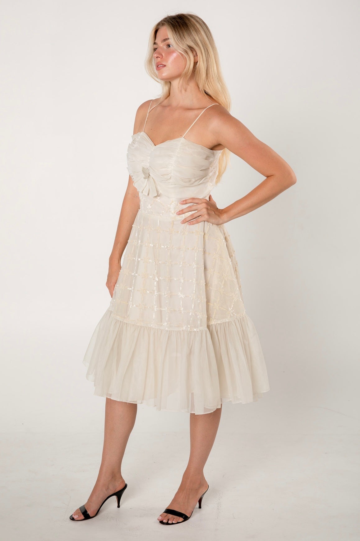 1950s Ivory Burnout Organza Cocktail Dress