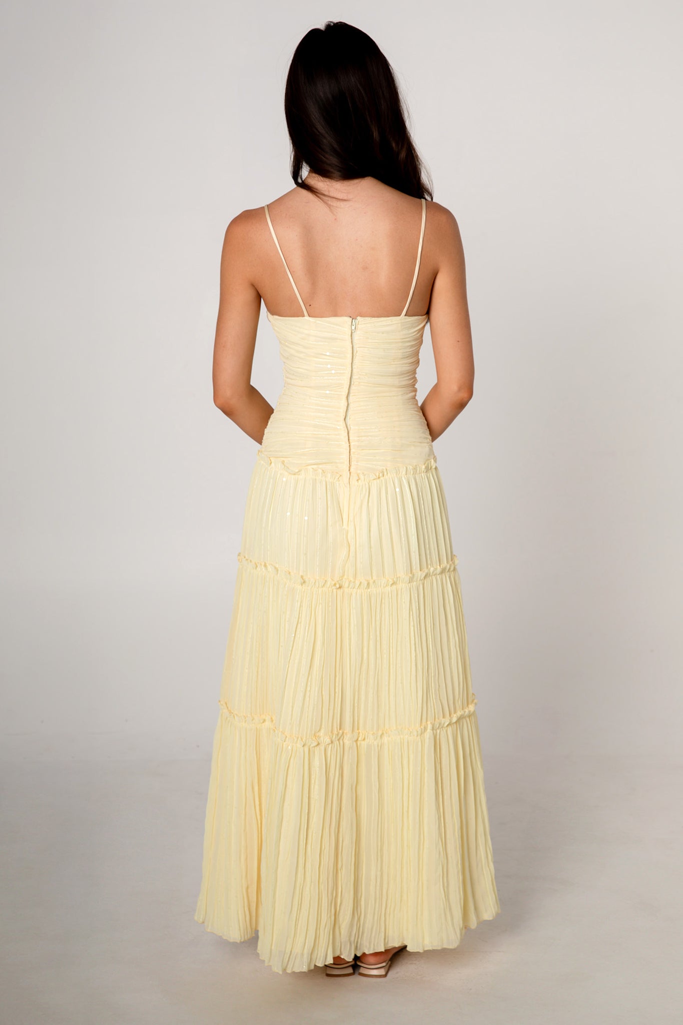 Jessica McClintock Yellow Pleated Maxi Dress