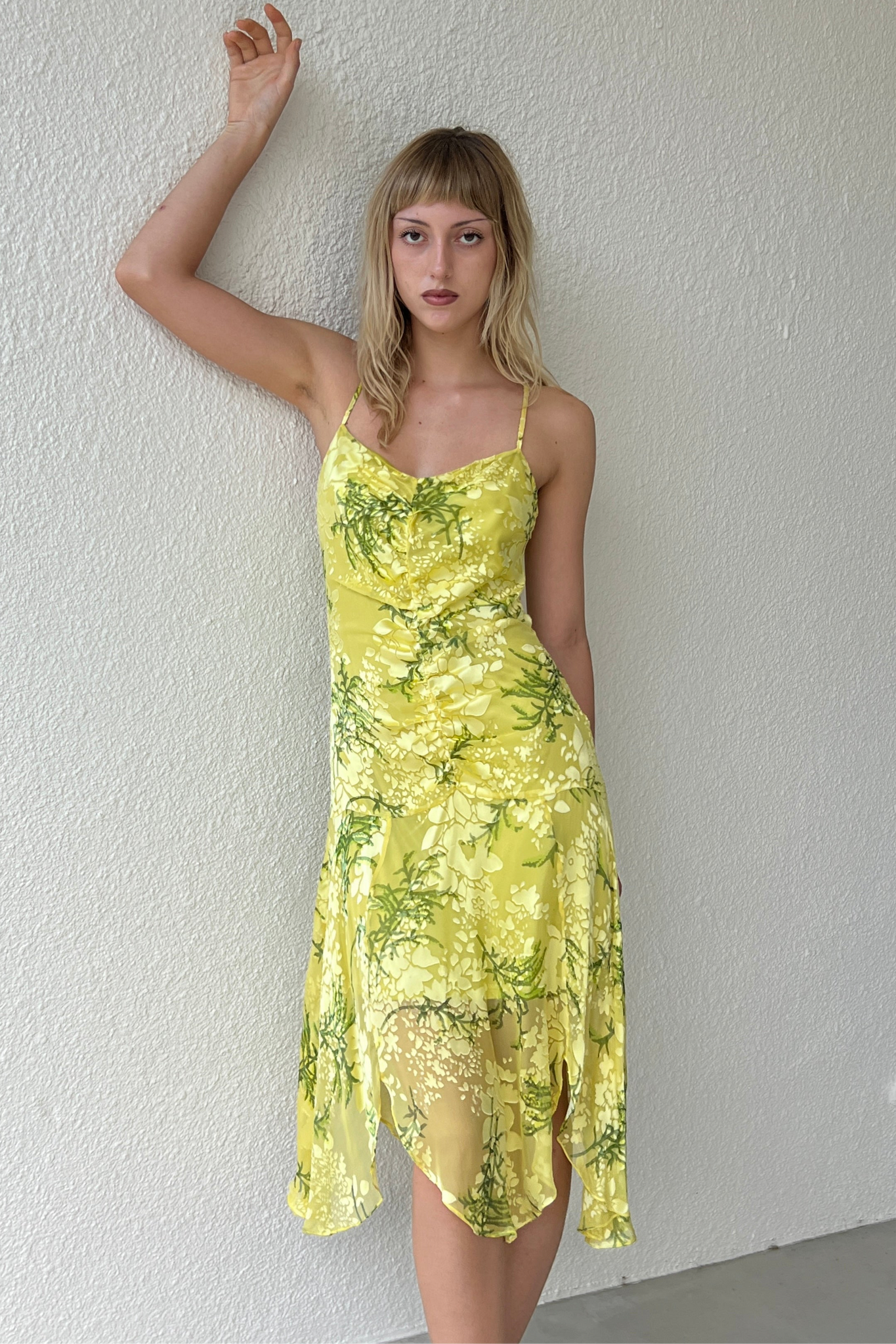 Sue Wong Yellow Devoré Silk Dress