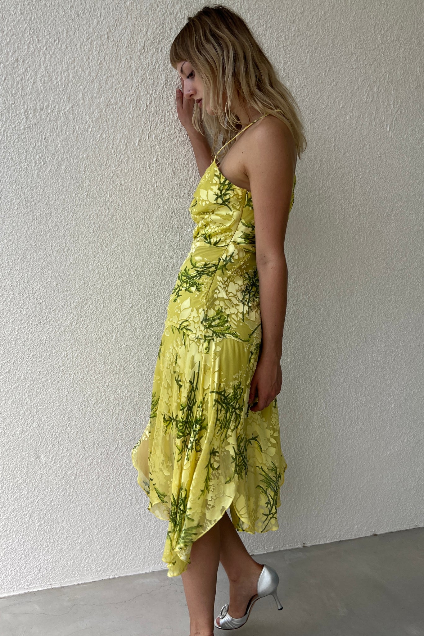 Sue Wong Yellow Devoré Silk Dress