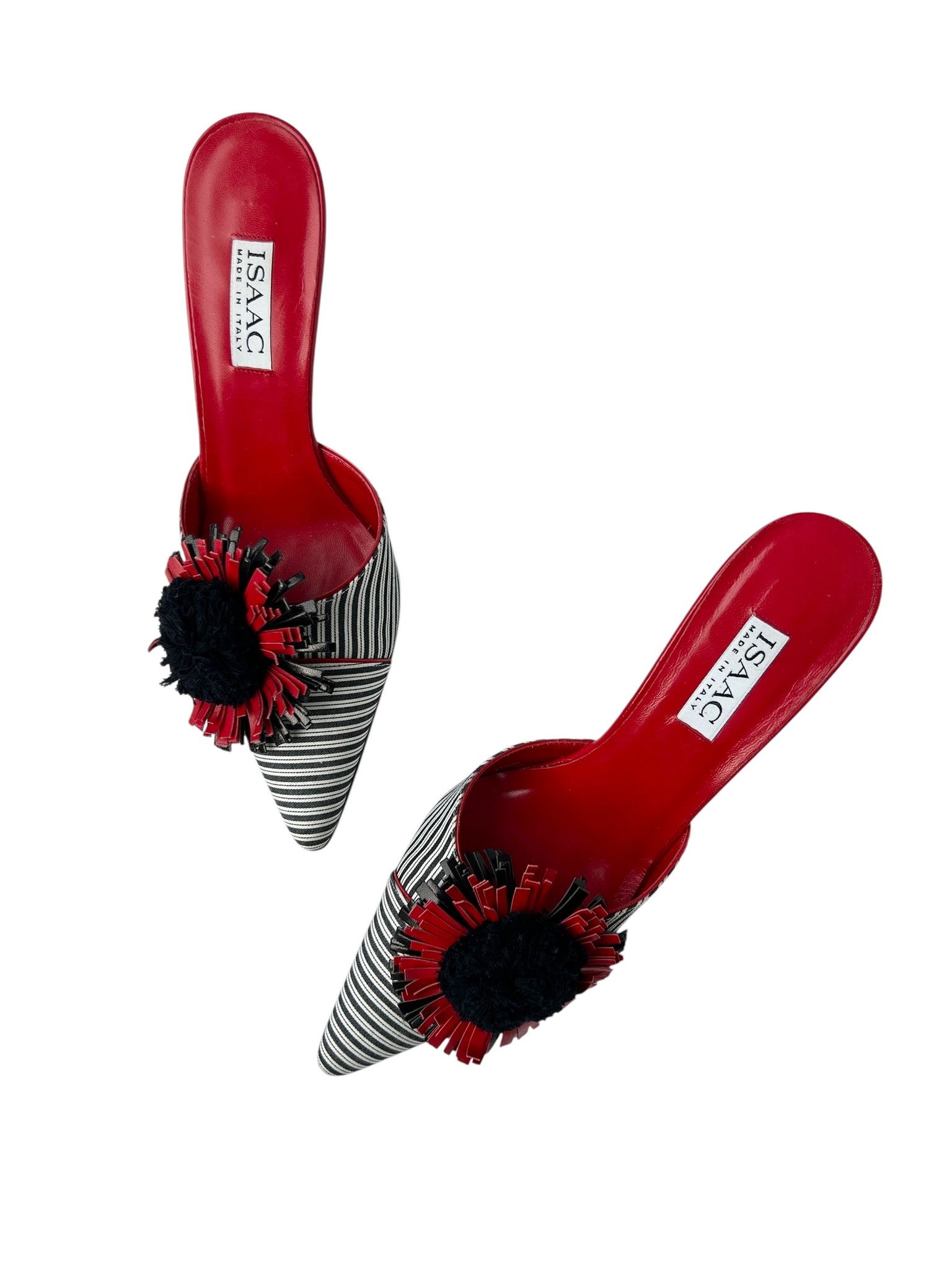 Isaac Mizrahi Striped Flower Pointed Toe Mules - 9