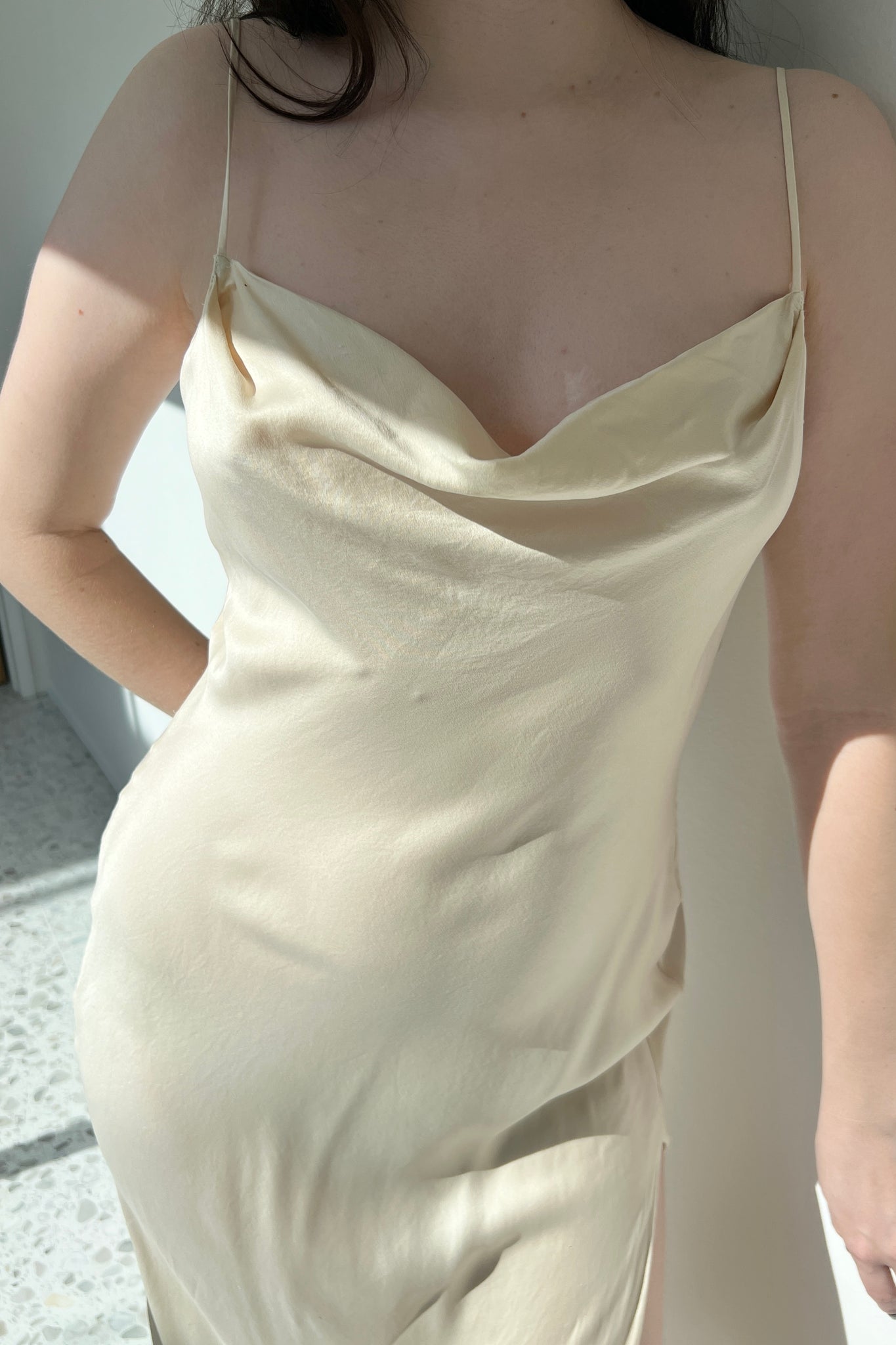 Victoria’s Secret 1999 Cream Silk Satin Cowl Slip Dress