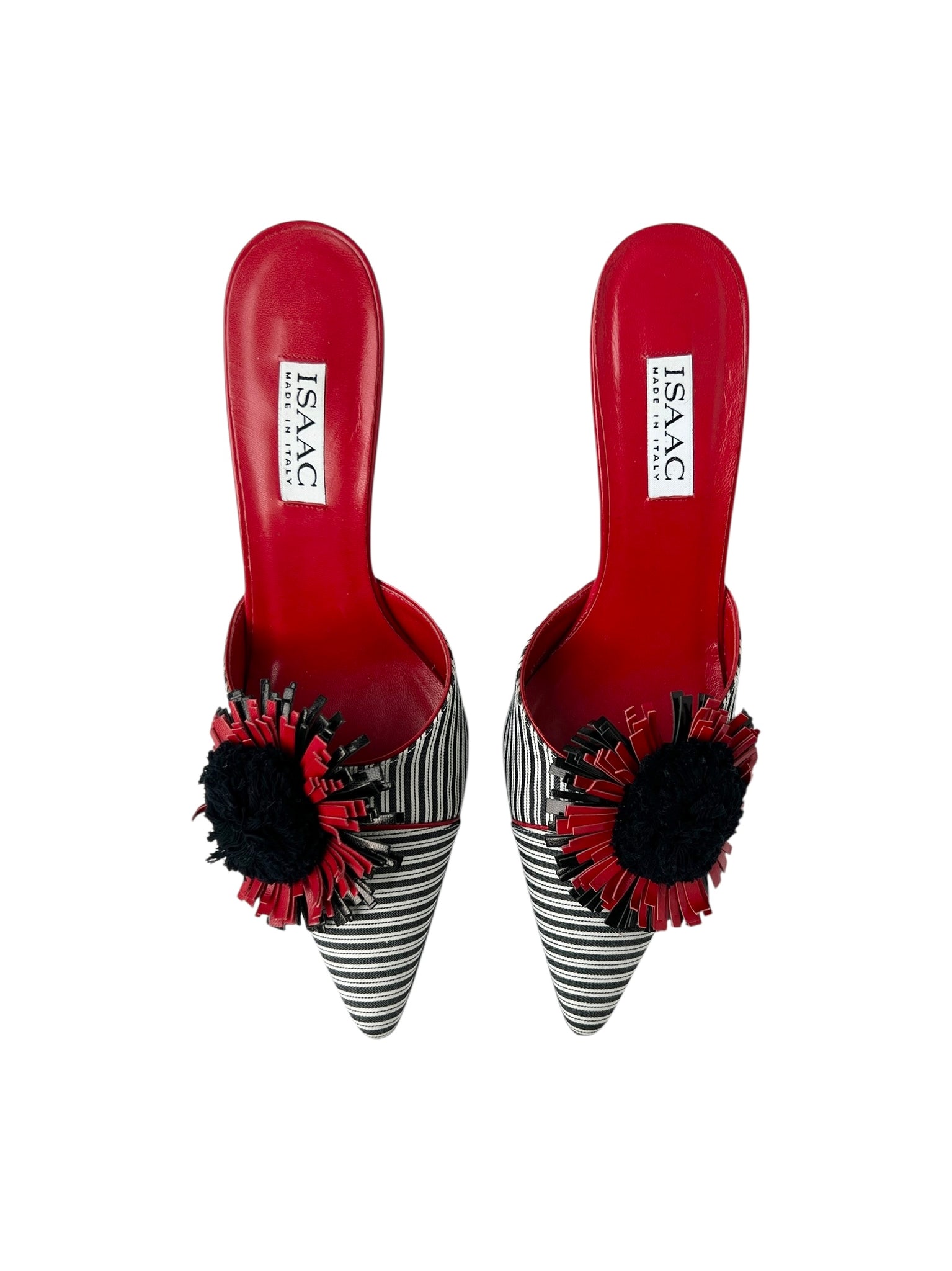 Isaac Mizrahi Striped Flower Pointed Toe Mules - 9