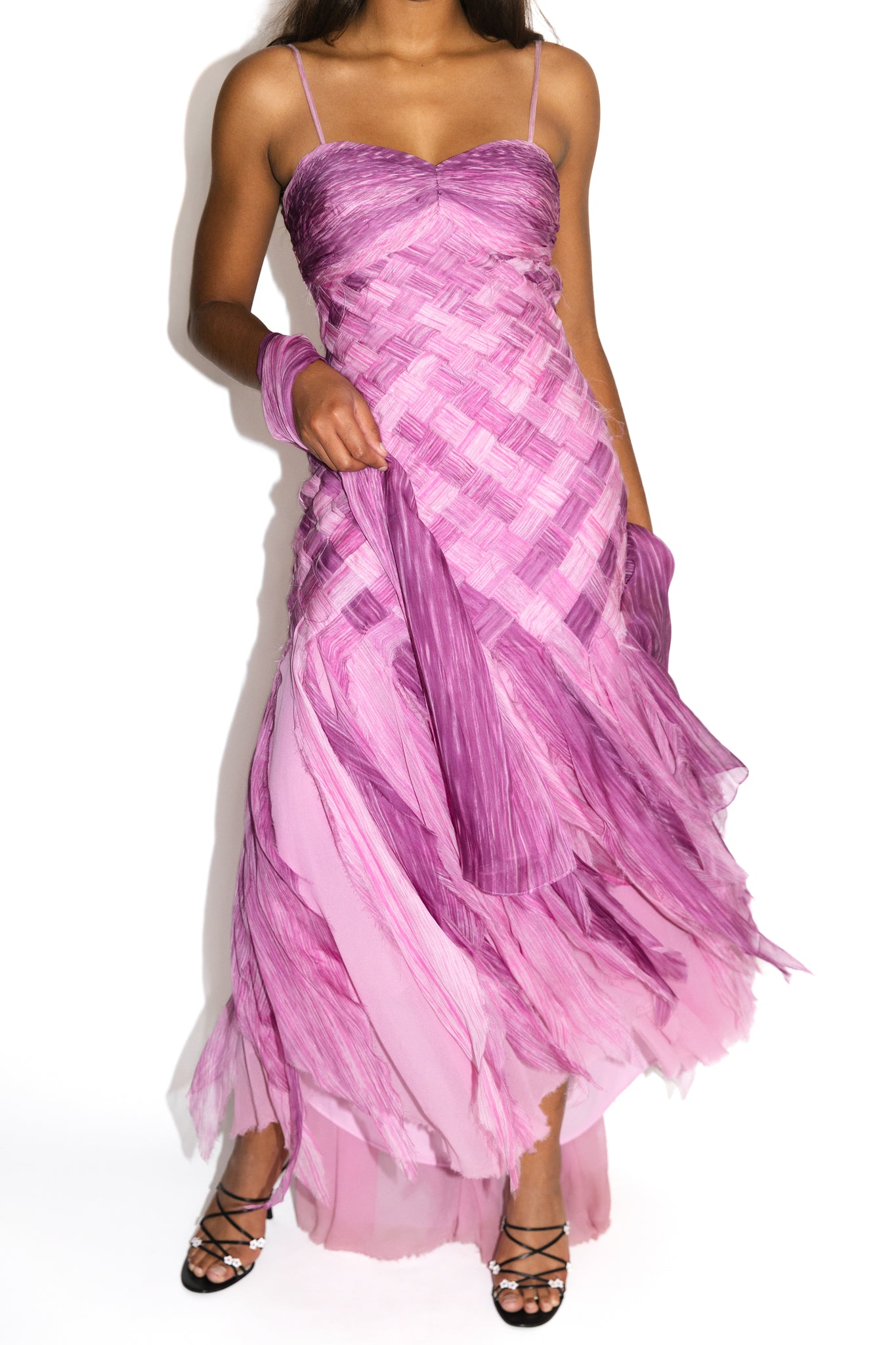 Purple Woven Silk Chiffon Gown