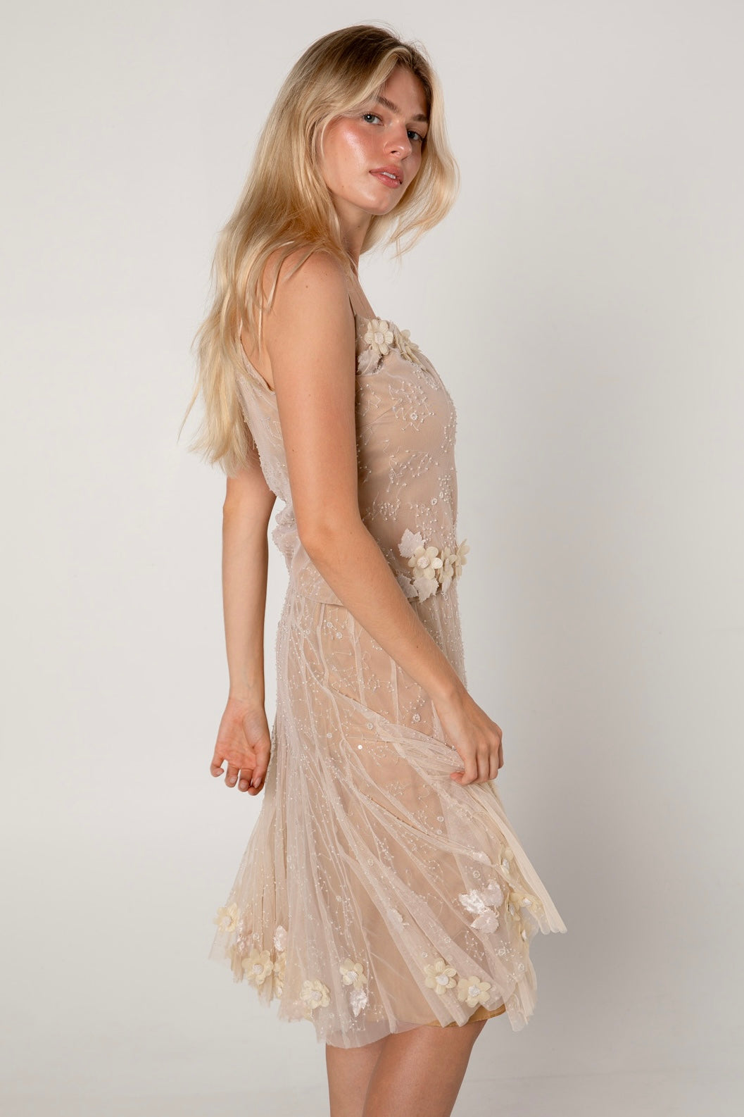 Rosette Flower Embellished Tulle Tank & Skirt Set