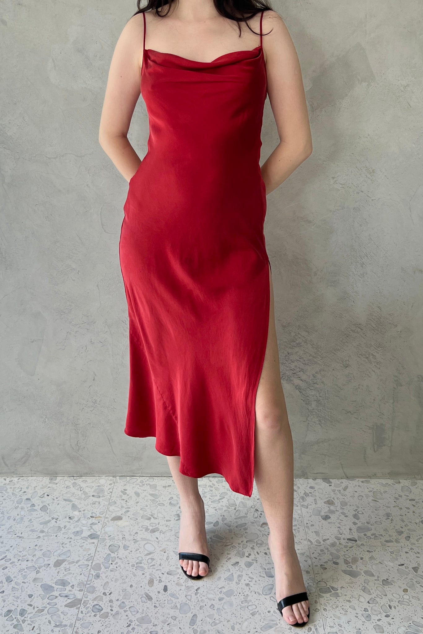 red cowl neck slip dress Red Animal Cowl Neck Maxi Slip Dress 16