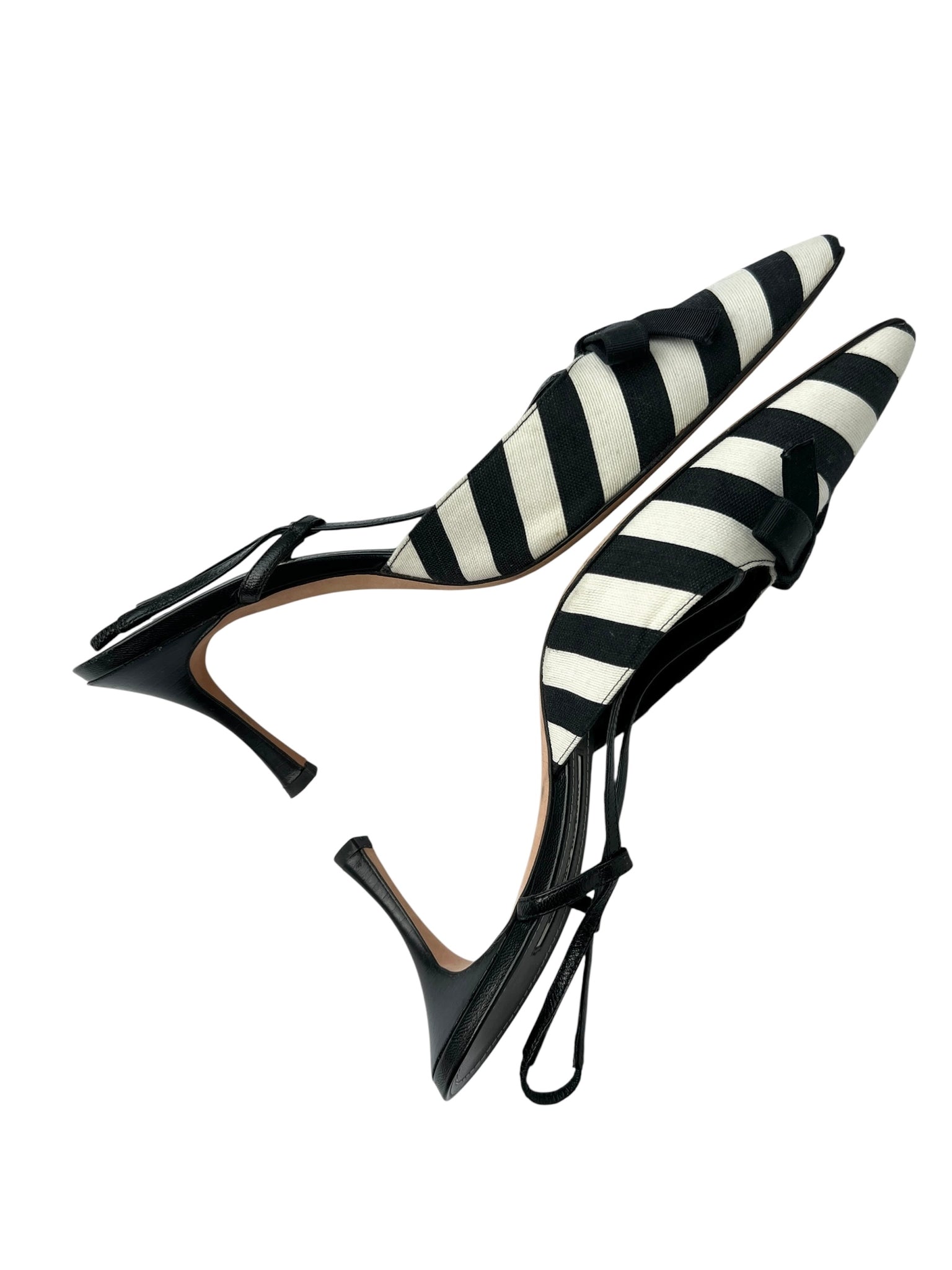 Manolo Blahnik Black White Stripe Bow Slingback Heels - 40.5