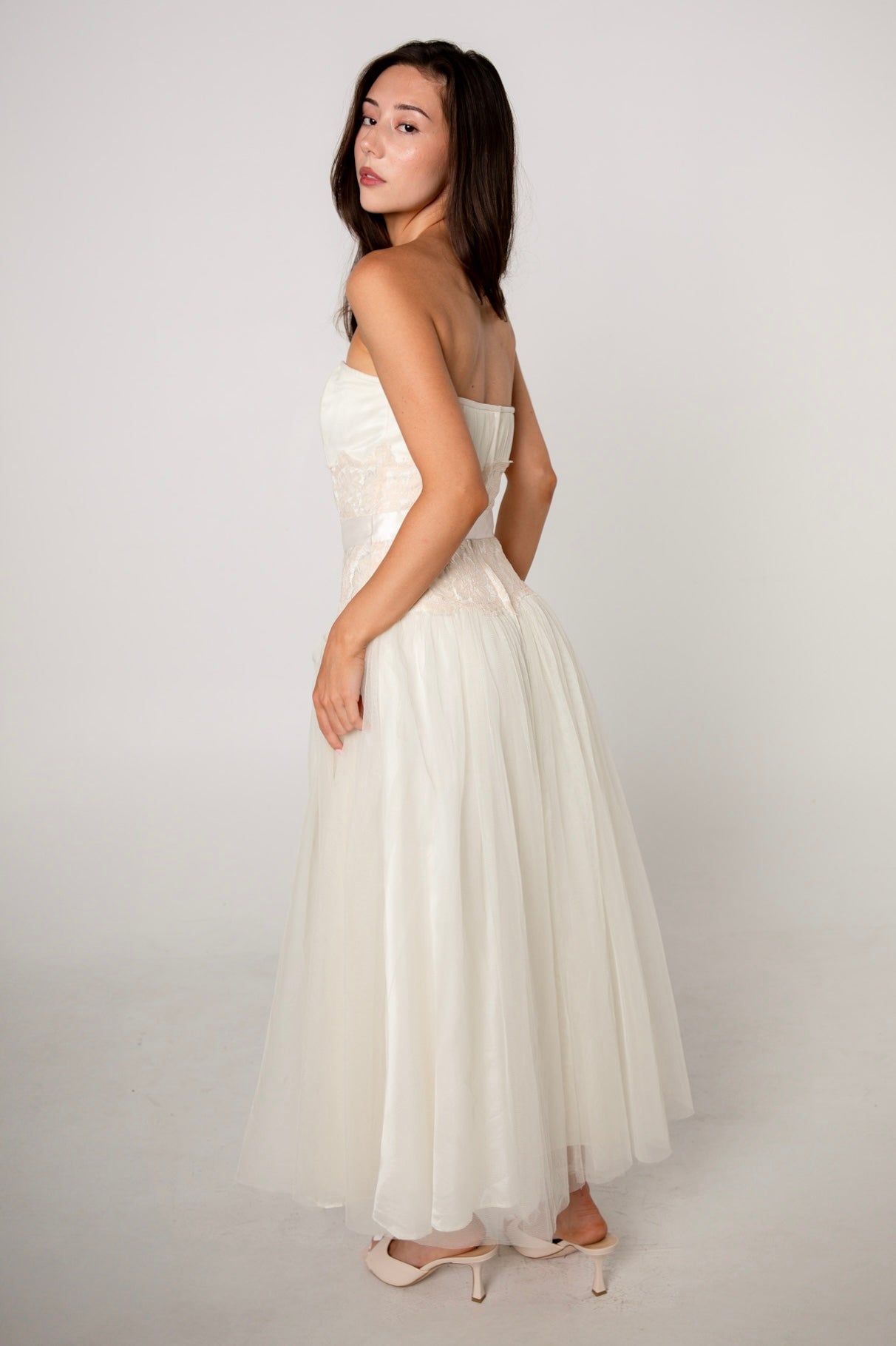 Ivory Tulle Lace Strapless Dress