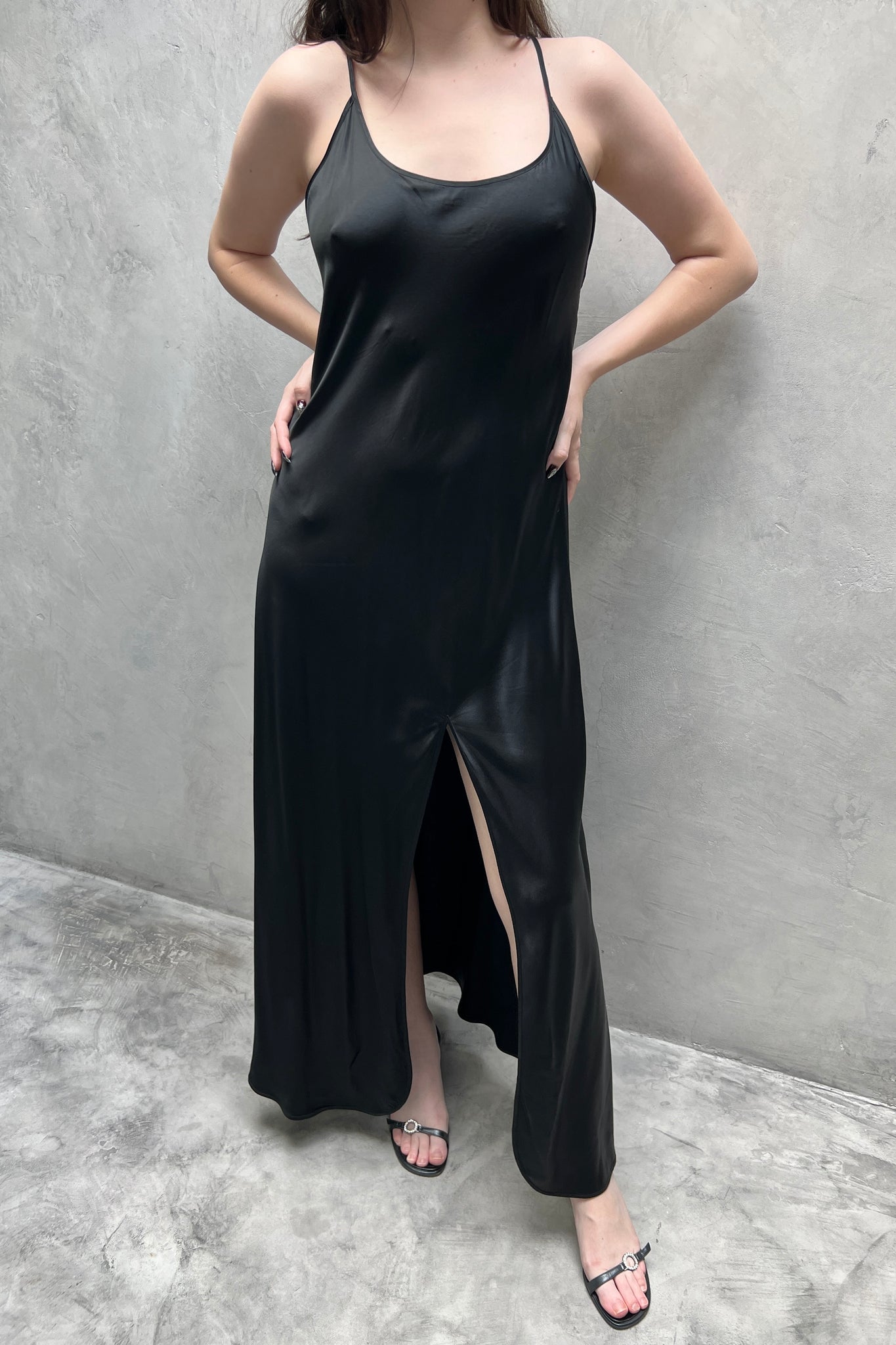 1980s Victoria’s Secret Black Silk Satin Nightgown