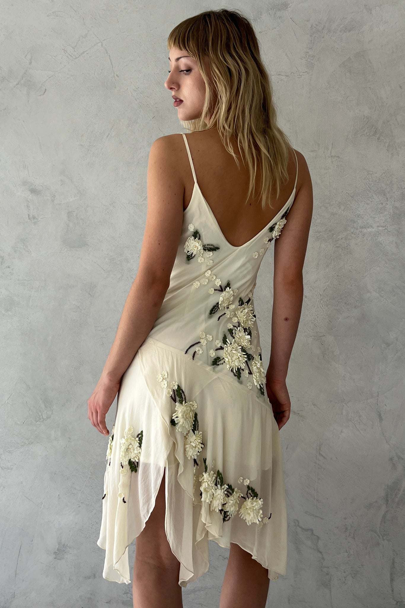 Ivory Silk Floral Handkerchief Hem Fairy Dress