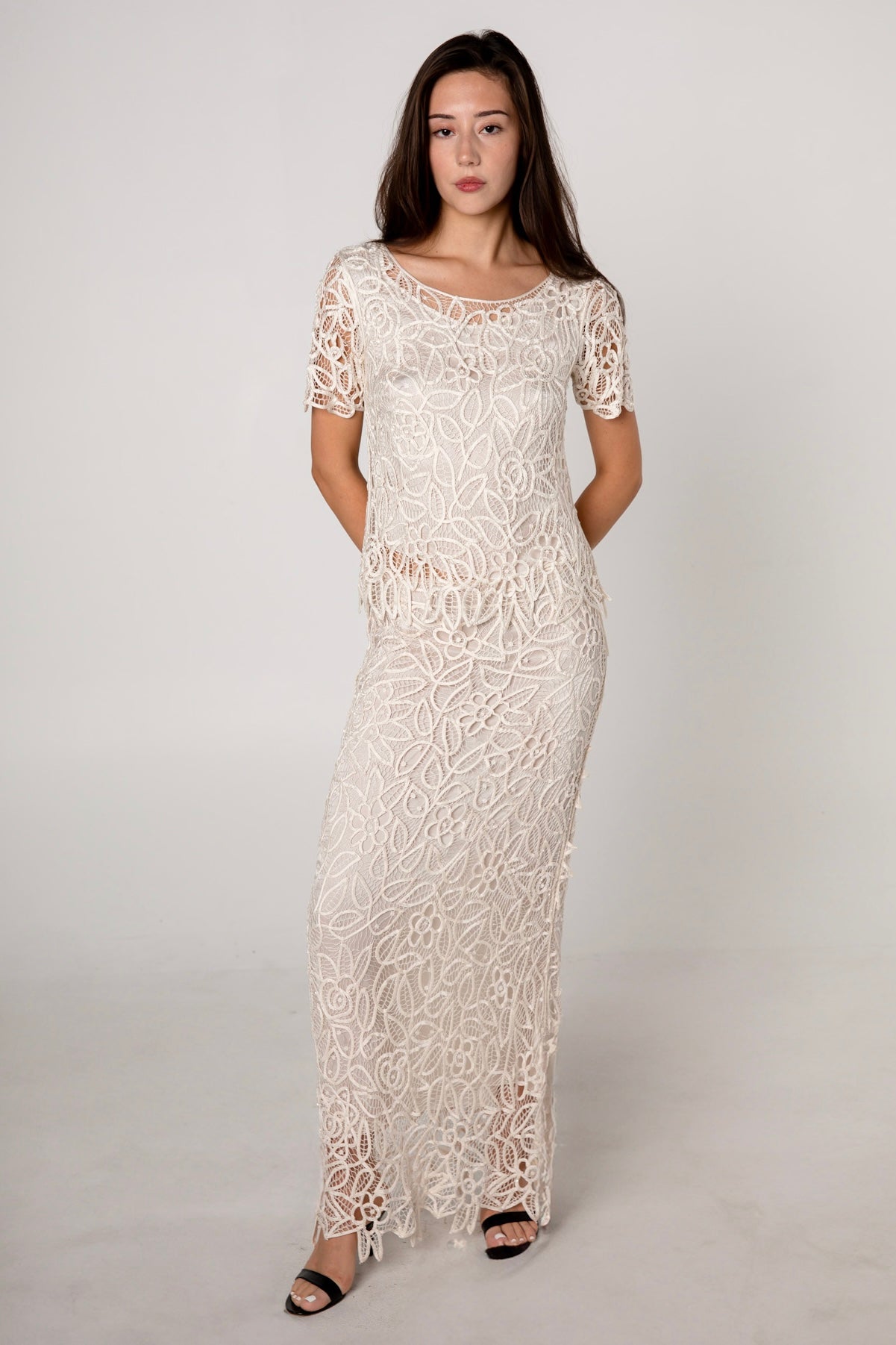 Ivory White Silk Crochet Top & Skirt Set