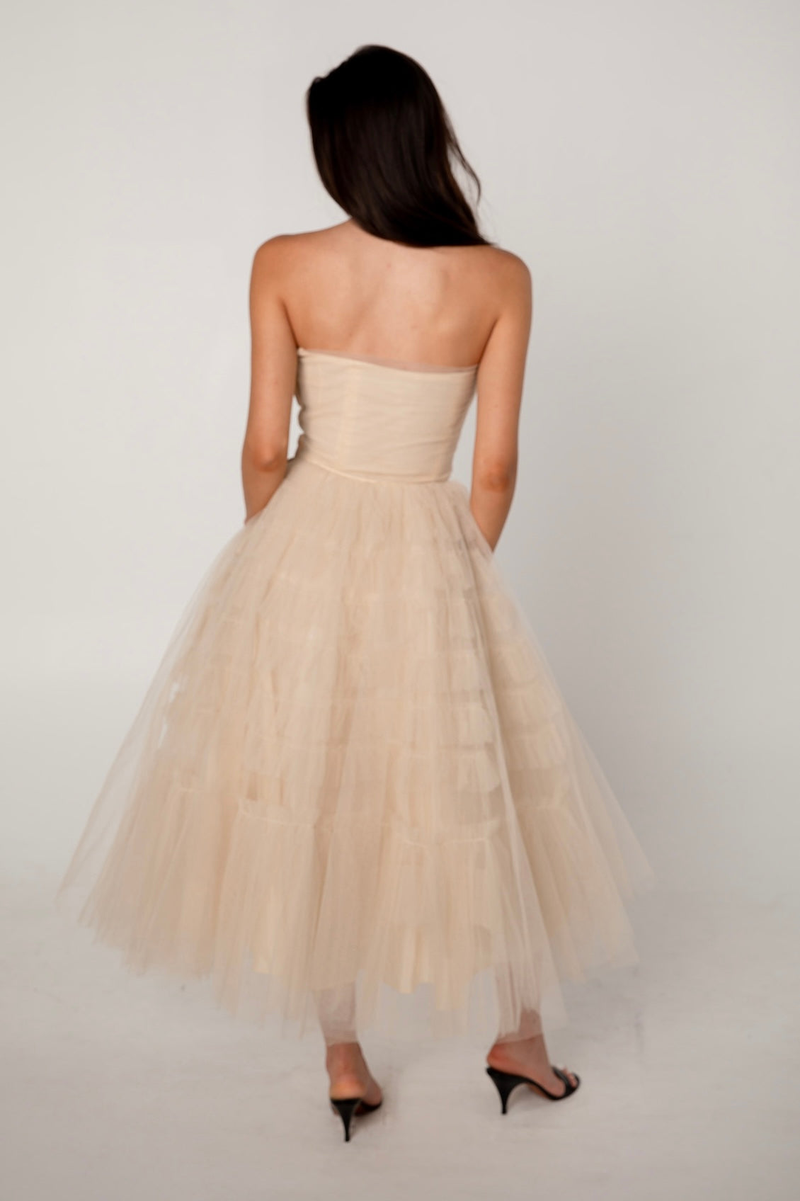 1950s Champagne Tulle Petal Dress