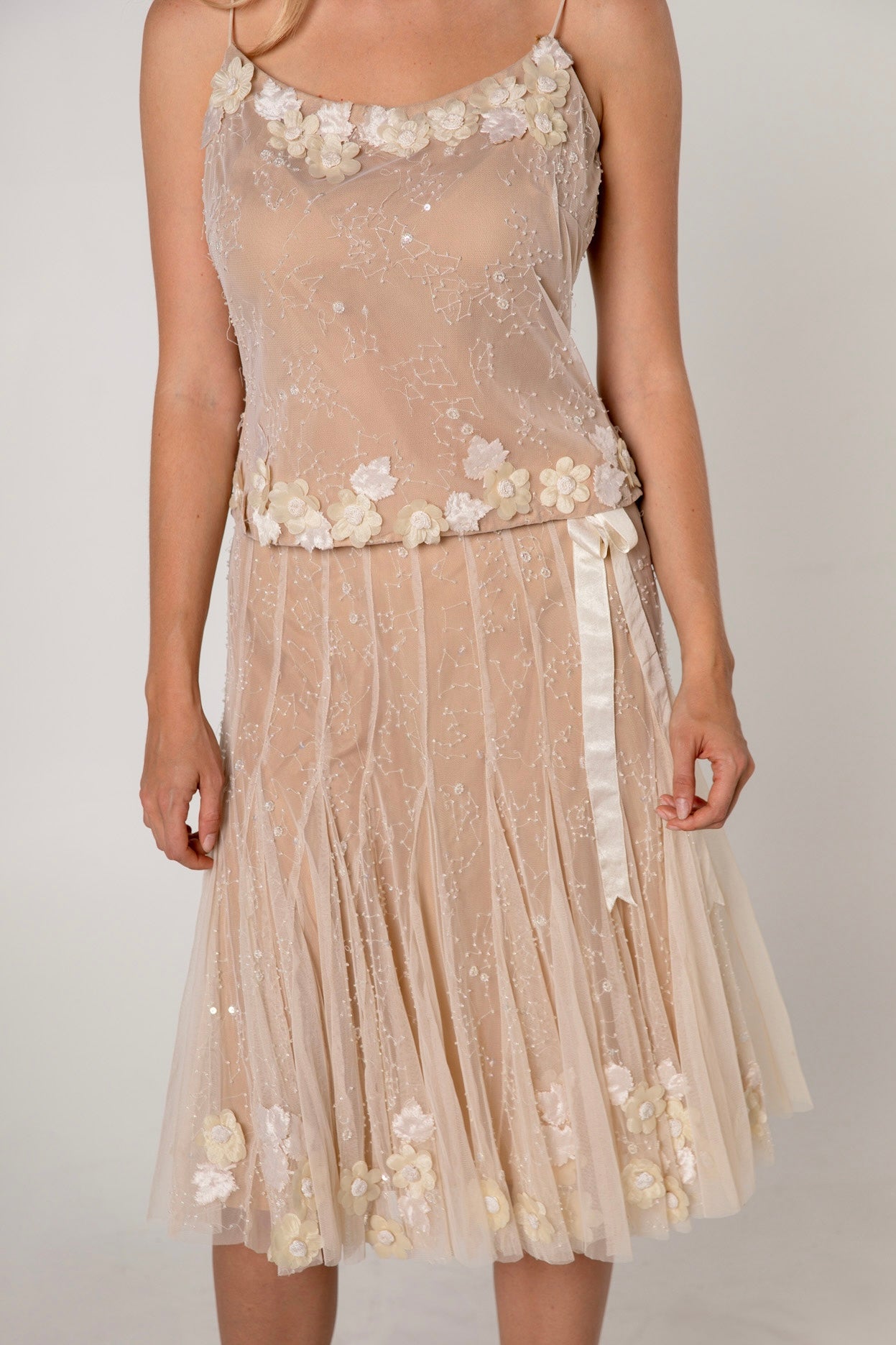 Rosette Flower Embellished Tulle Tank & Skirt Set