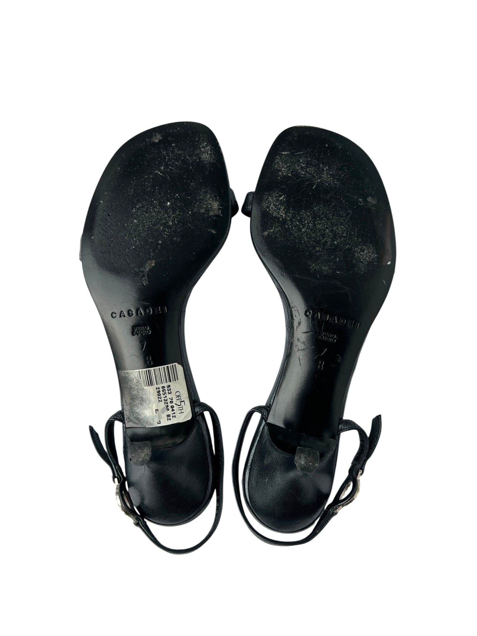 Casadei Black Leather Rhinestone Heeled Slingback Sandals - 7