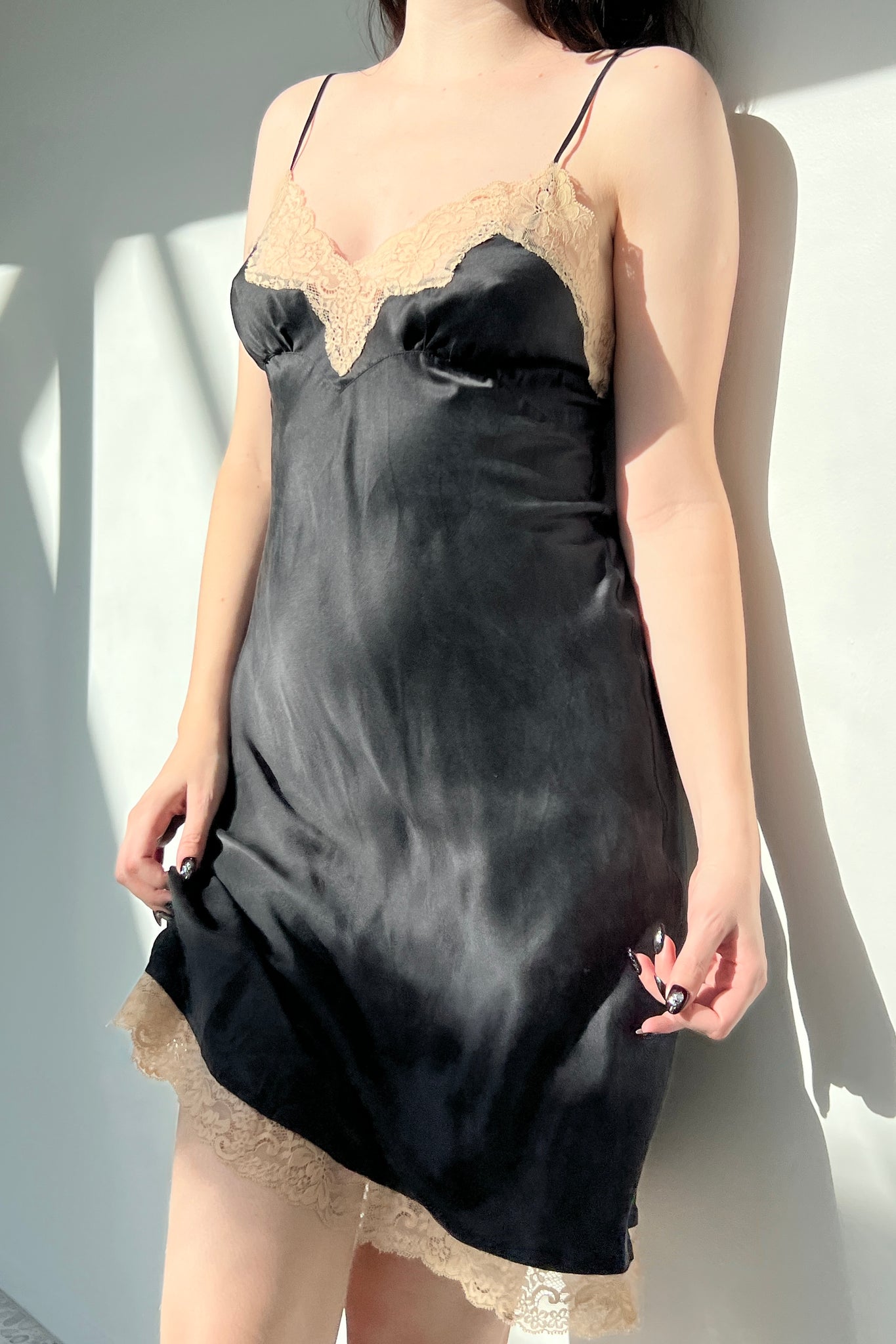 Victoria’s Secret 2003 Black Silk Satin & Lace Slip Dress