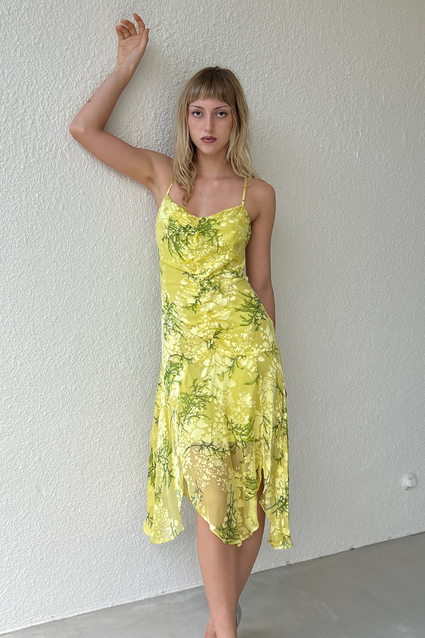 Sue Wong Yellow Devoré Silk Dress