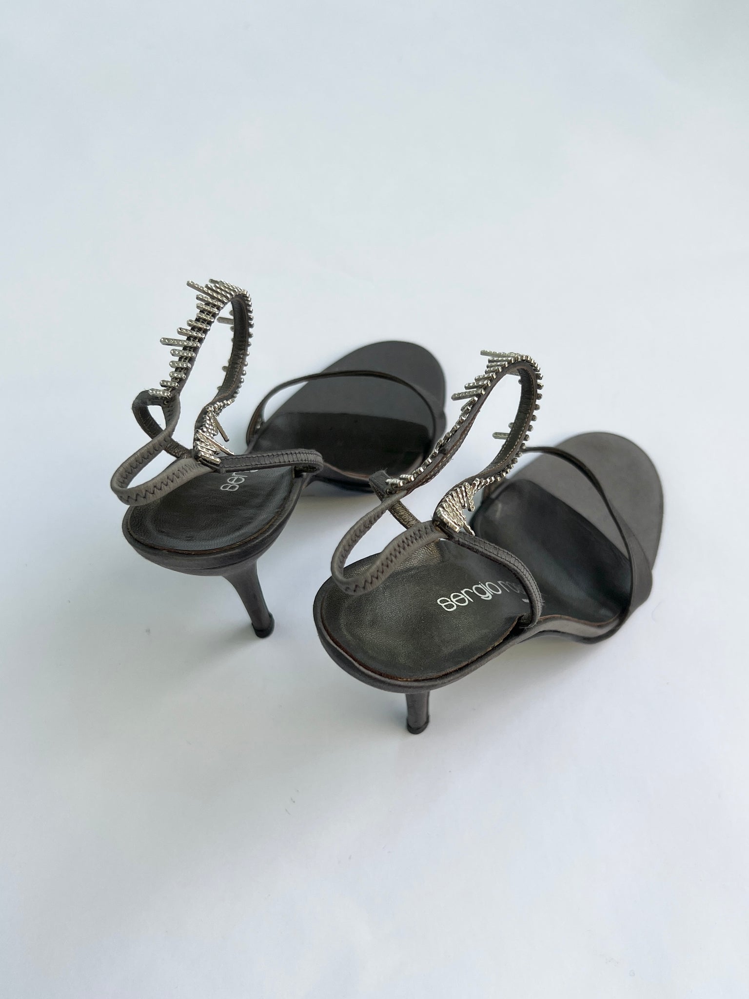 Sergio Rossi Grey Satin Rhinestone Heels - 39.5