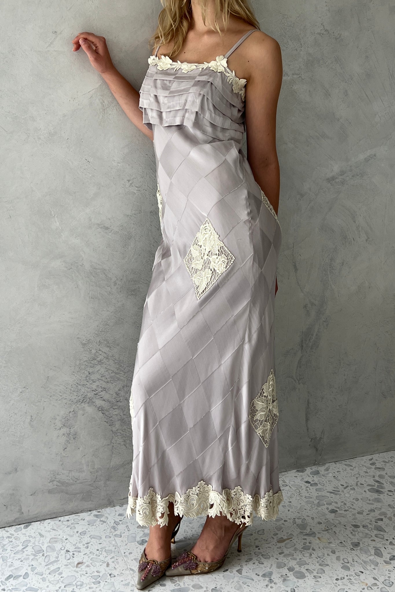 Lavender Silk Diamond Crochet Dress