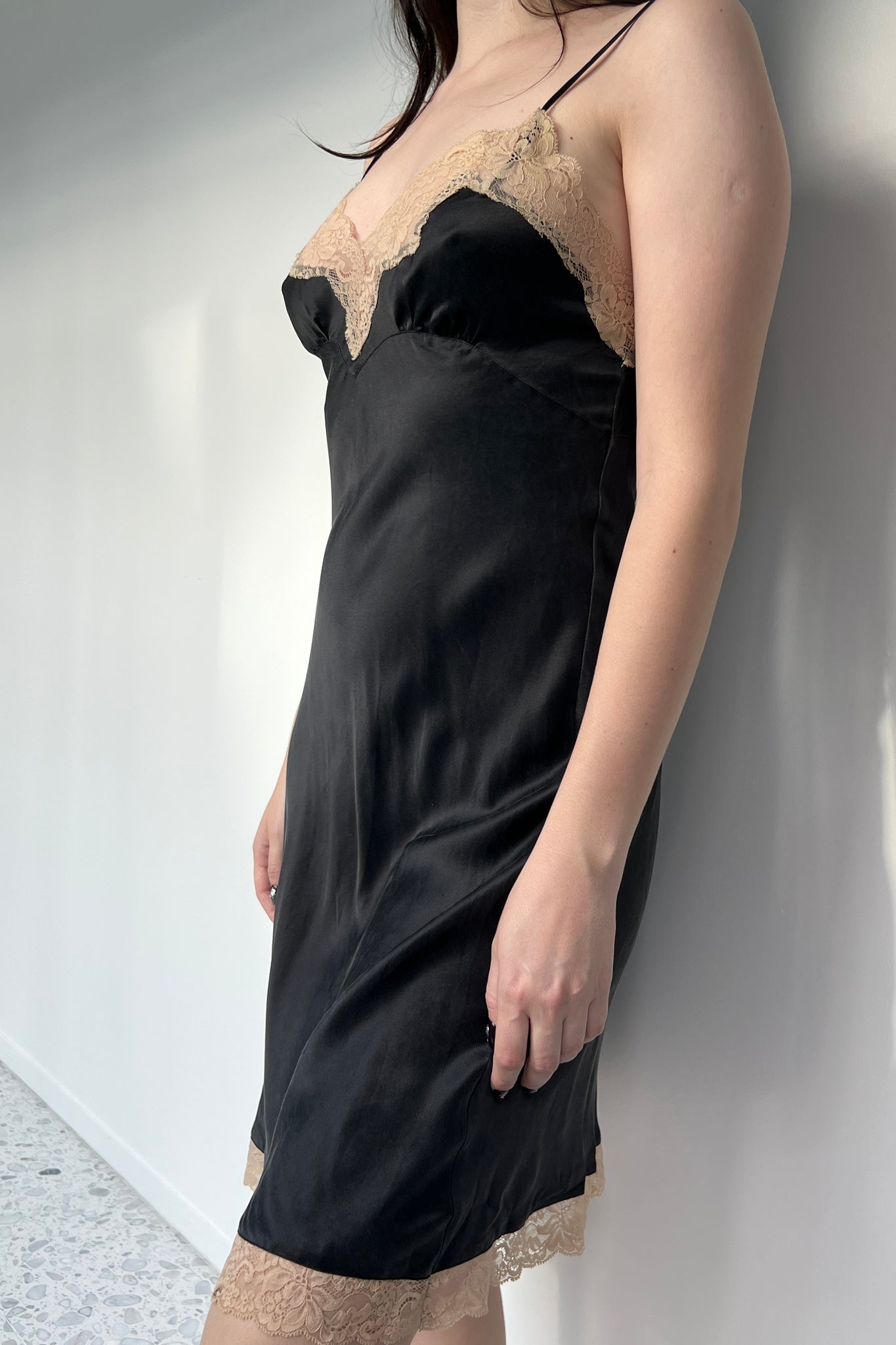 Victoria’s Secret 2003 Black Silk Satin & Lace Slip Dress