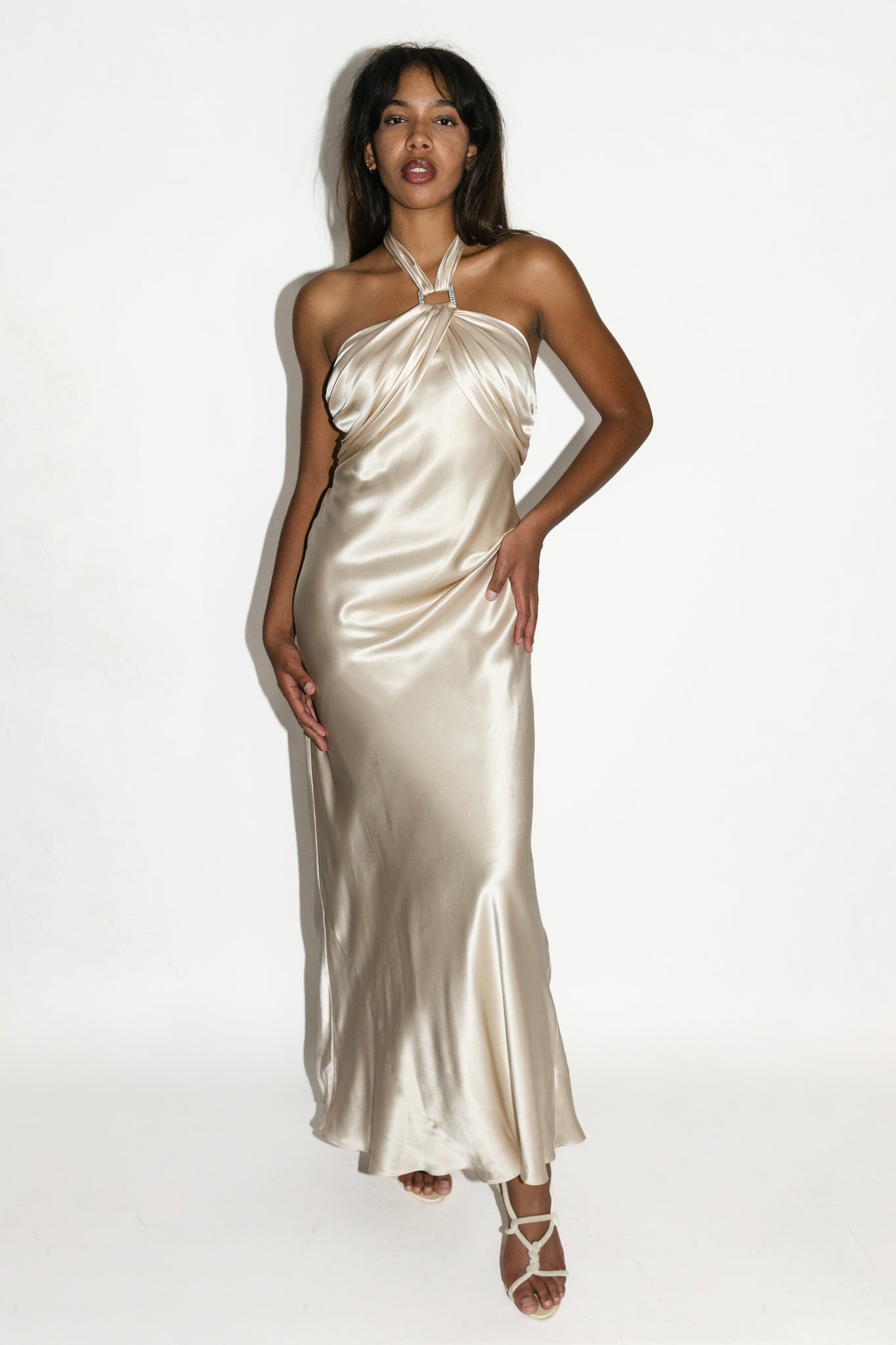 Champagne Silk Satin Evening Gown