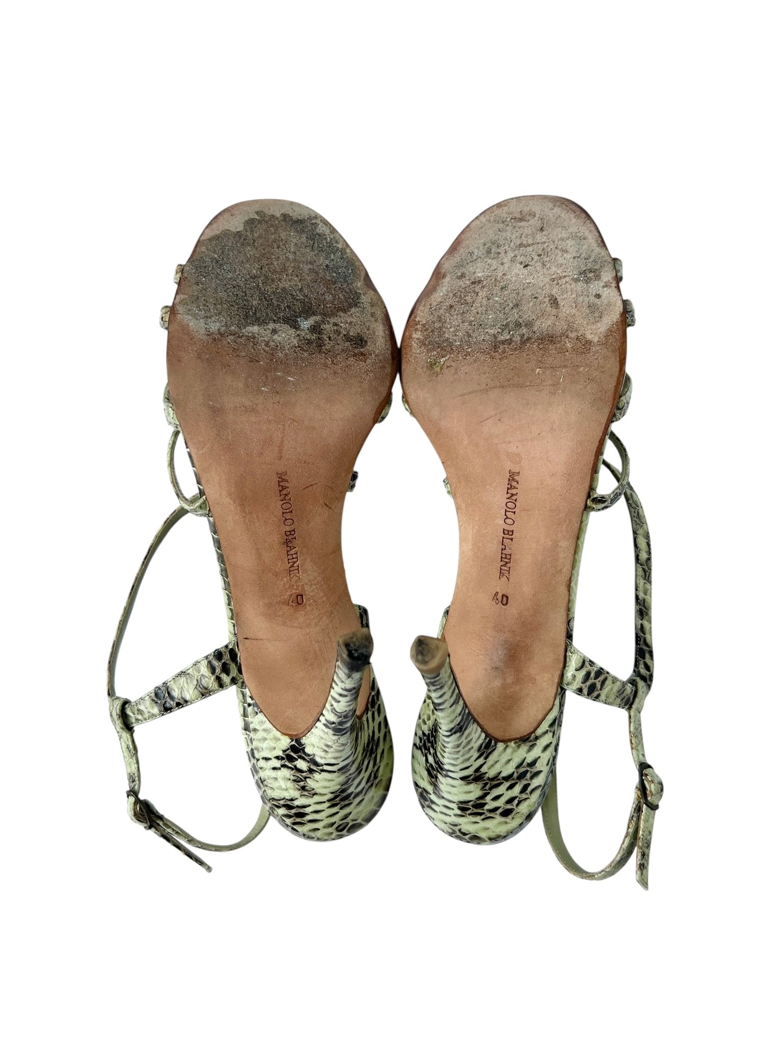 Manolo Blahnik Green Snakeskin Heeled Sandals - 40