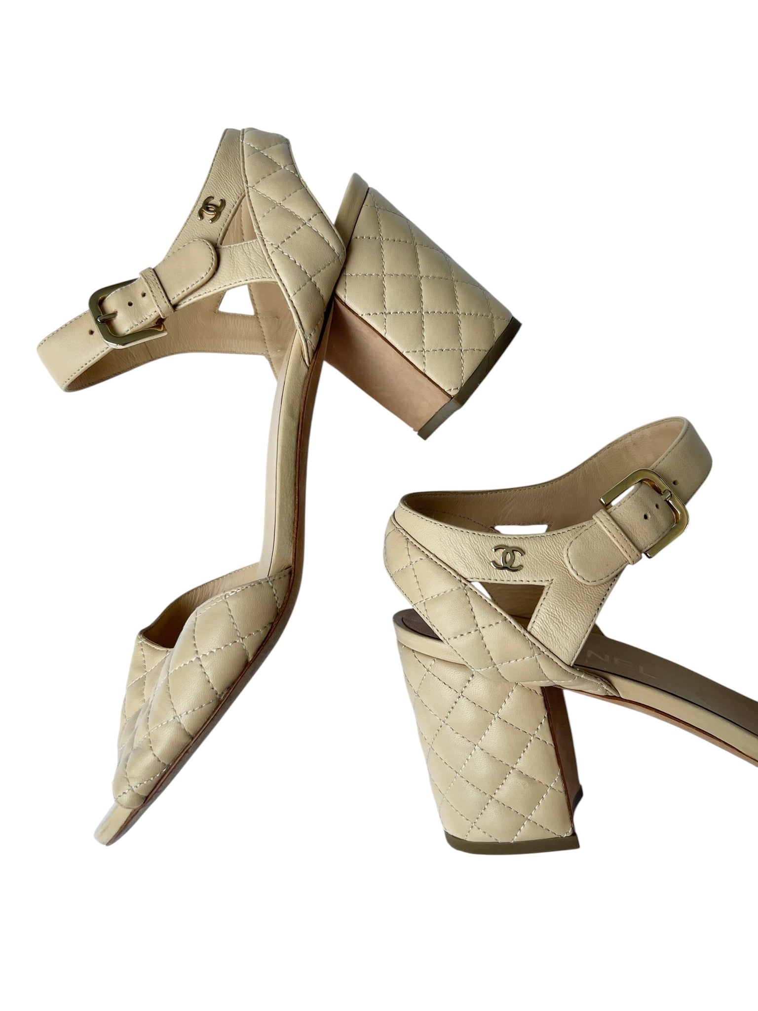 Chanel Beige Quilted Leather Heeled Sandals - 41.5