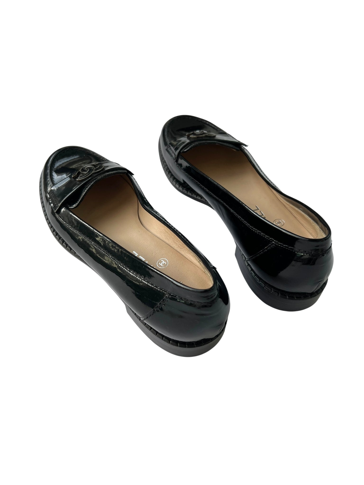 Chanel Interlocking CC Black Patent Leather Loafers - 40