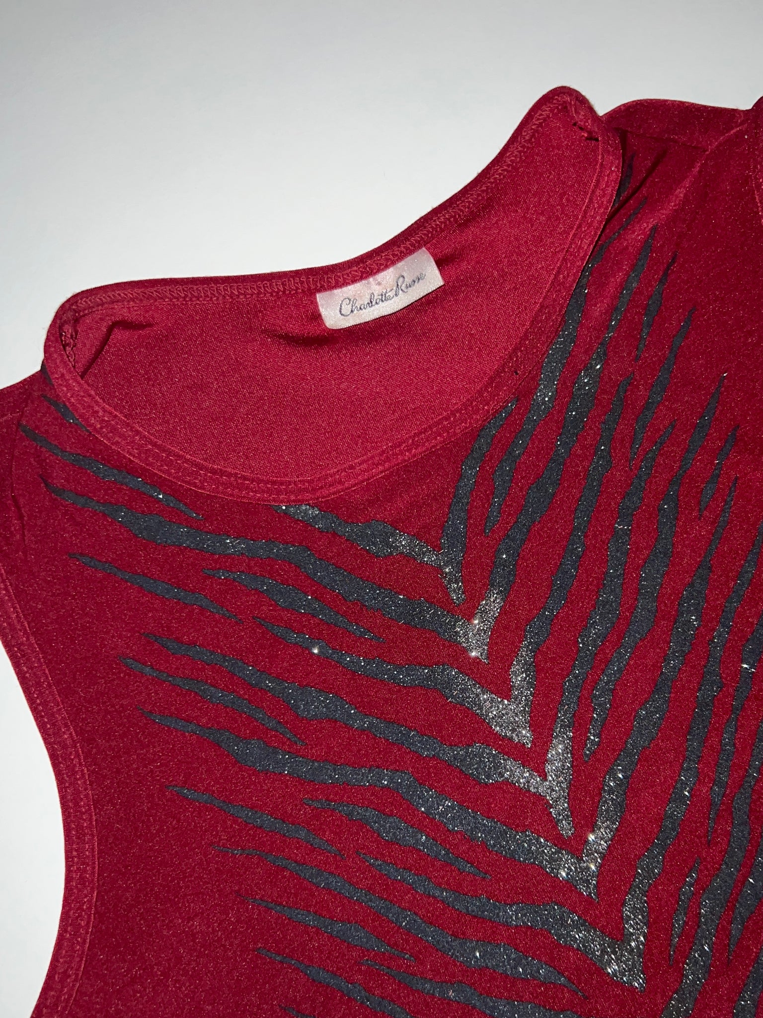 90s Red Glitter Zebra Tank Top