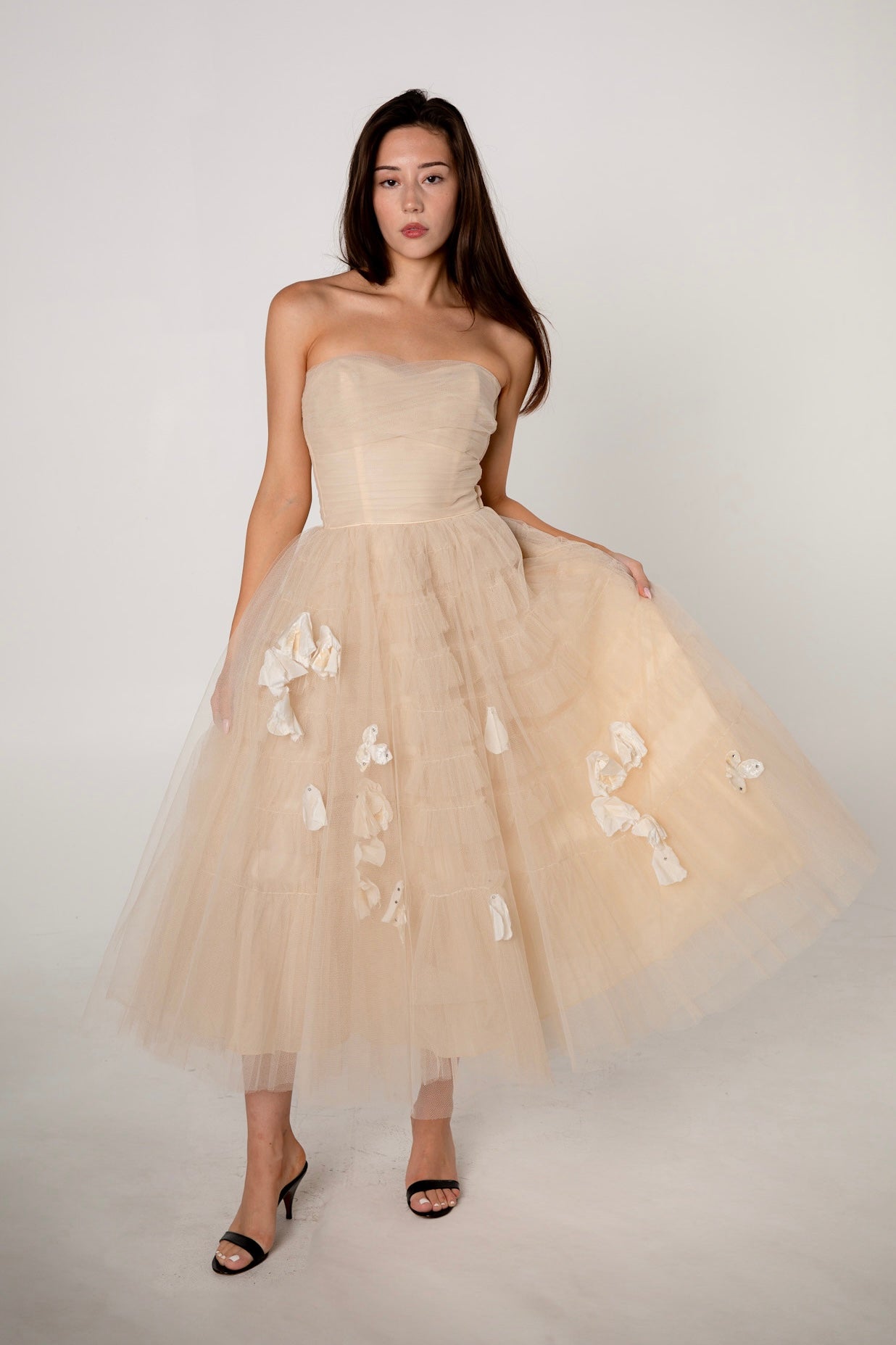 1950s Champagne Tulle Petal Dress