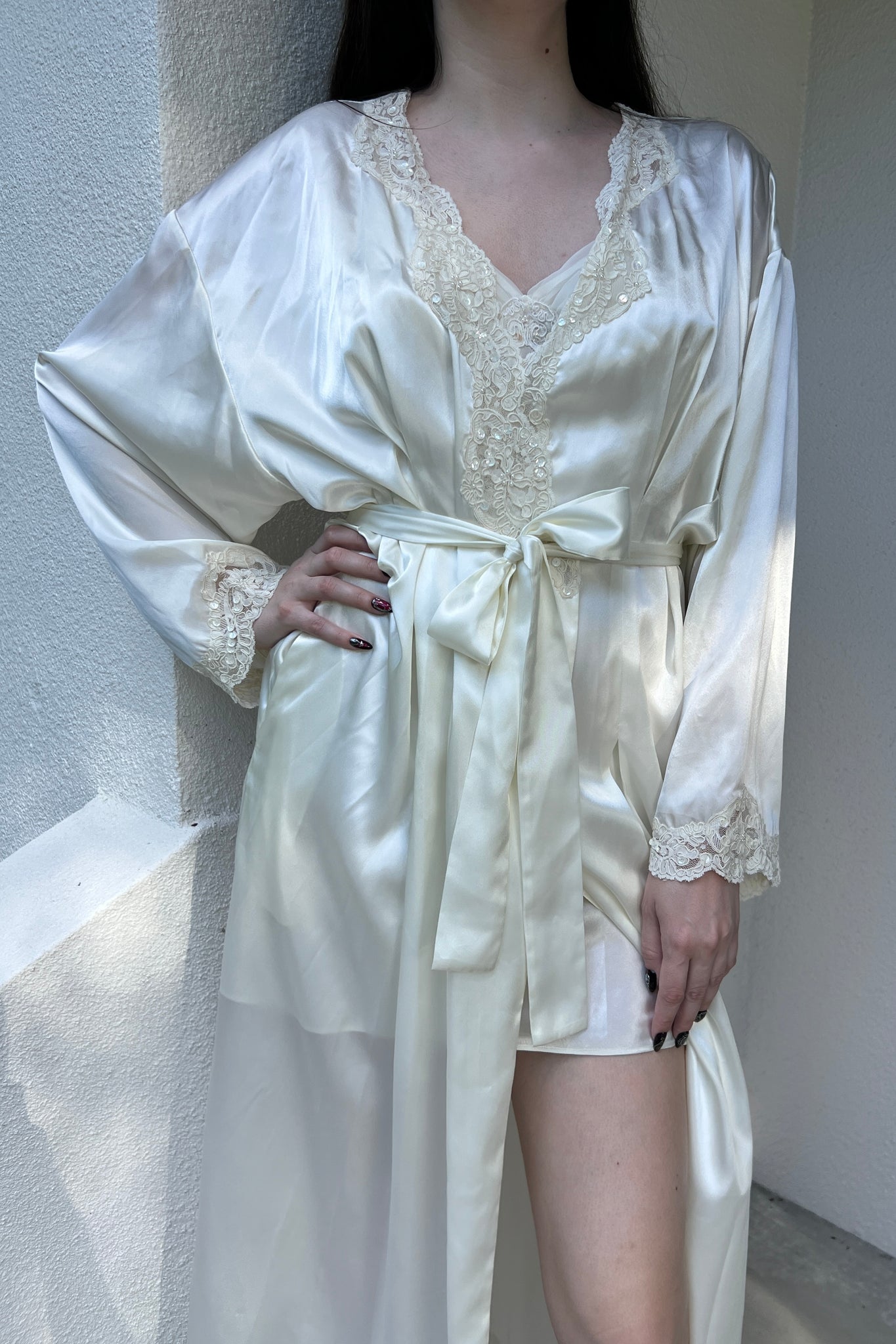 Victoria’s Secret 1997 White Satin Bridal Robe & Slip Dress Set