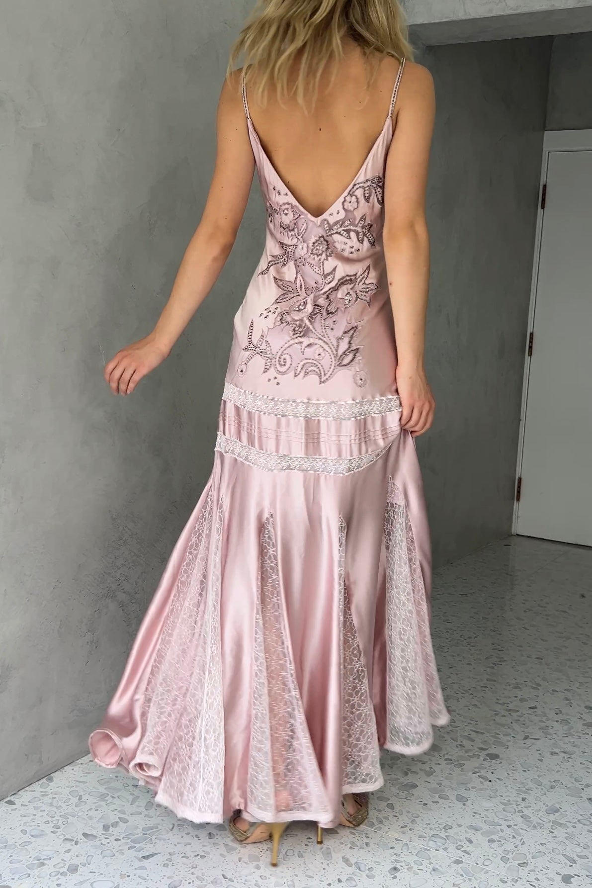 Sue Wong Pink Silk Beaded Gown