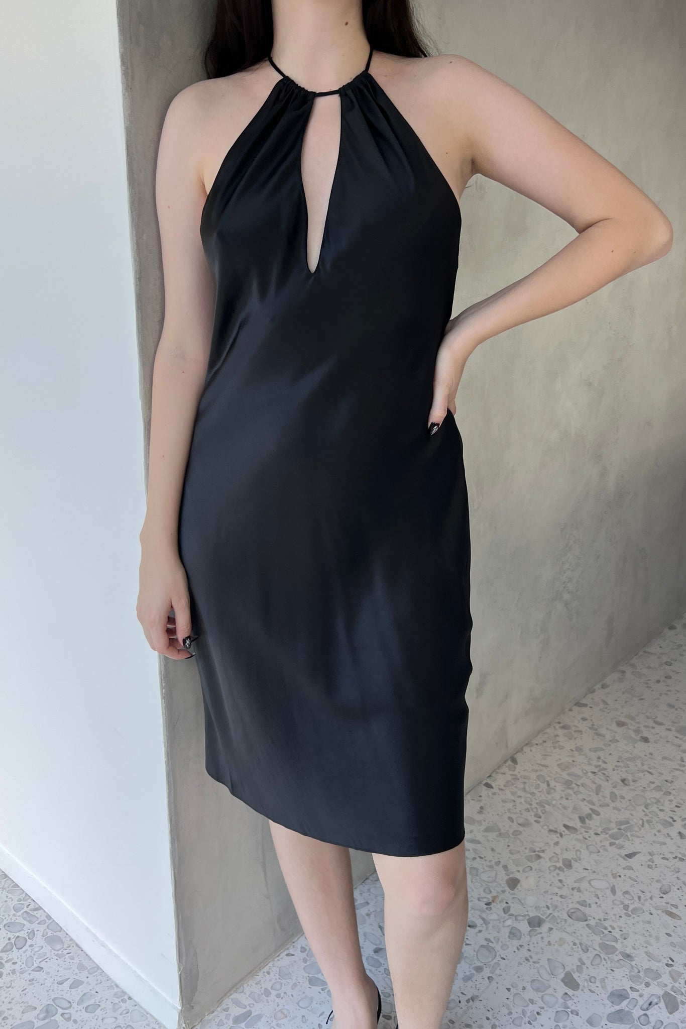 Victoria’s Secret 2000 Black Silk Satin Halter Dress