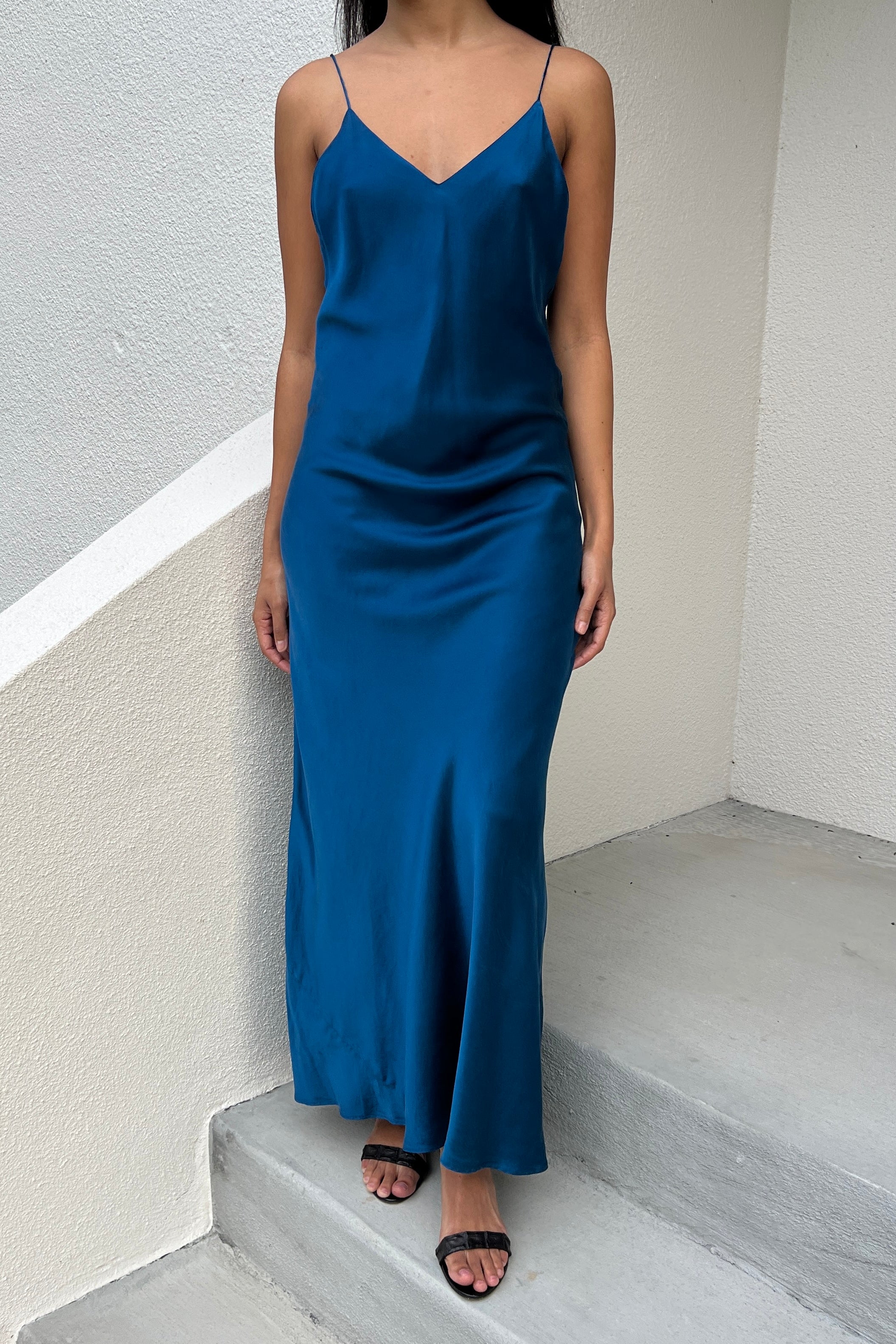 victoria secret blue slip dress 1980s Victorias Secret Blue Silk Satin Slip Dress