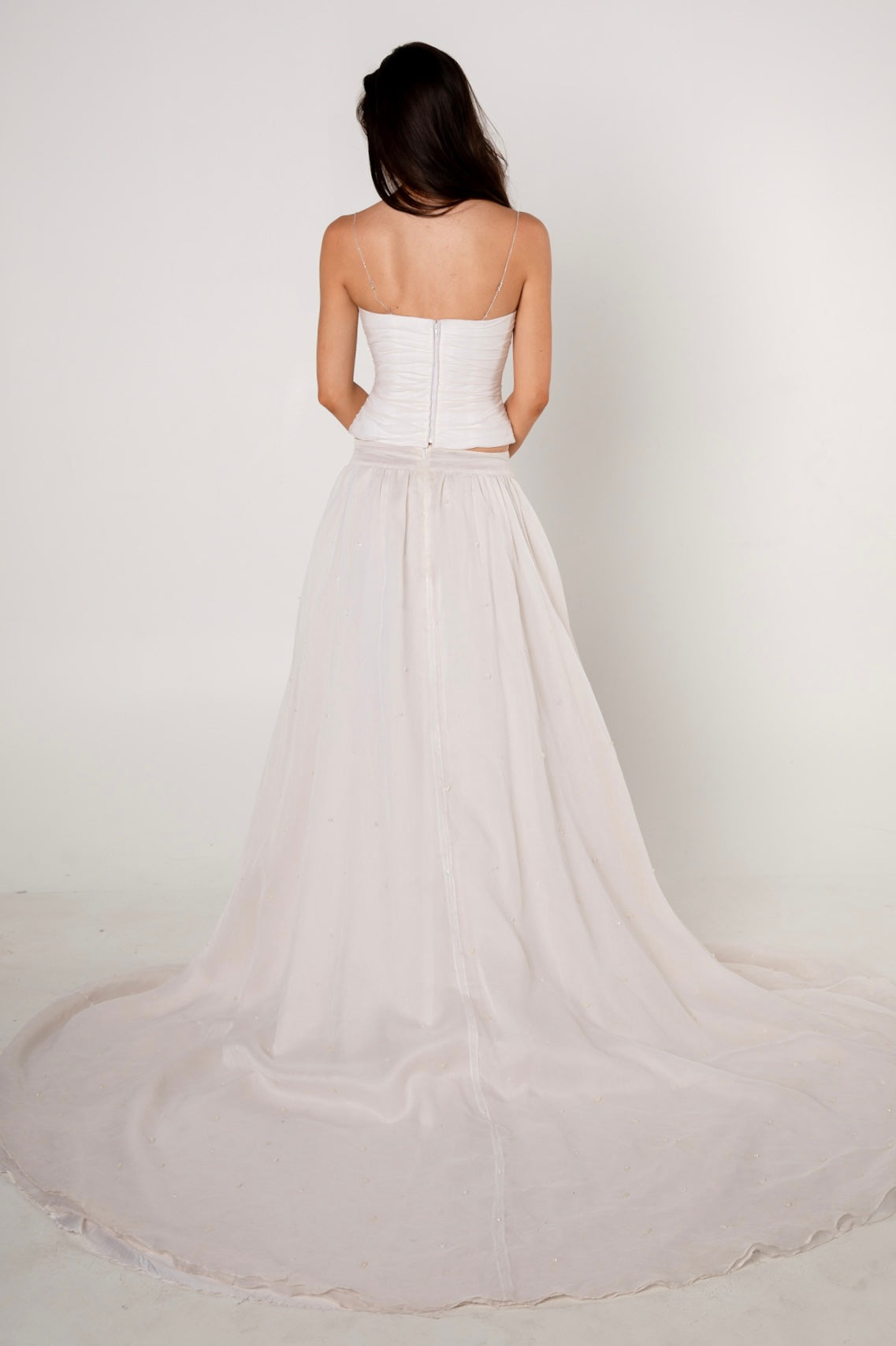 White Silk Embellished Drawstring Ballgown Skirt