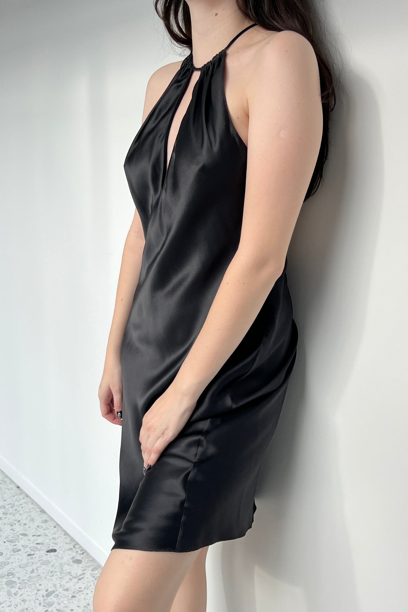 Victoria’s Secret 2000 Black Silk Satin Halter Dress