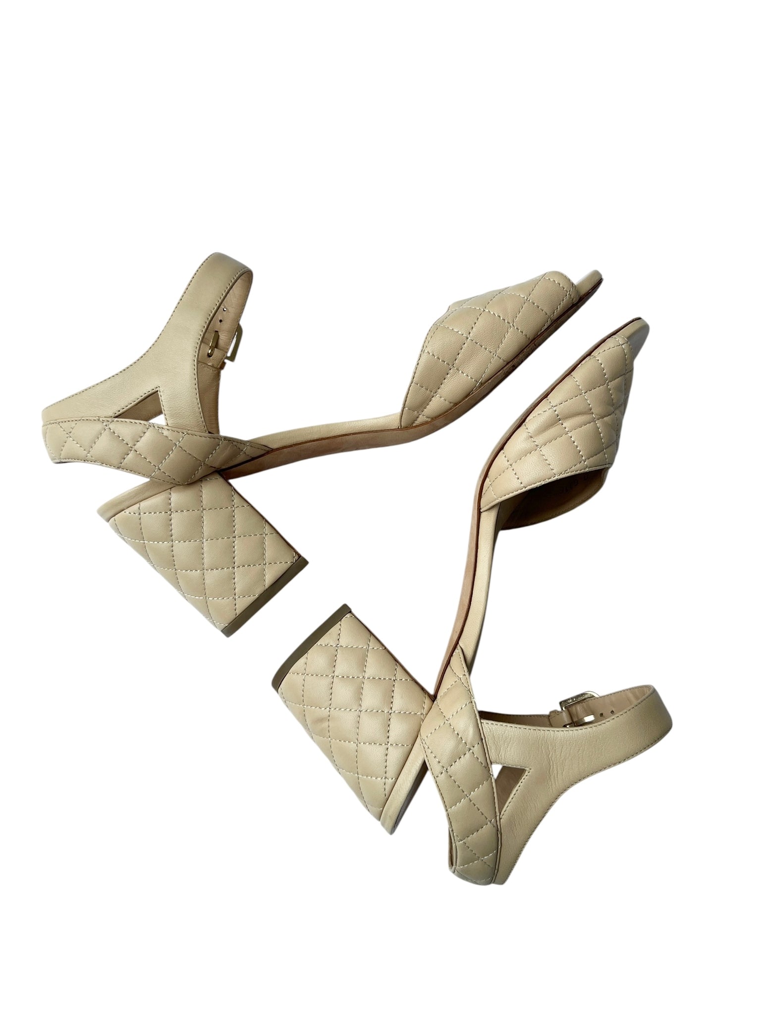 Chanel Beige Quilted Leather Heeled Sandals - 41.5