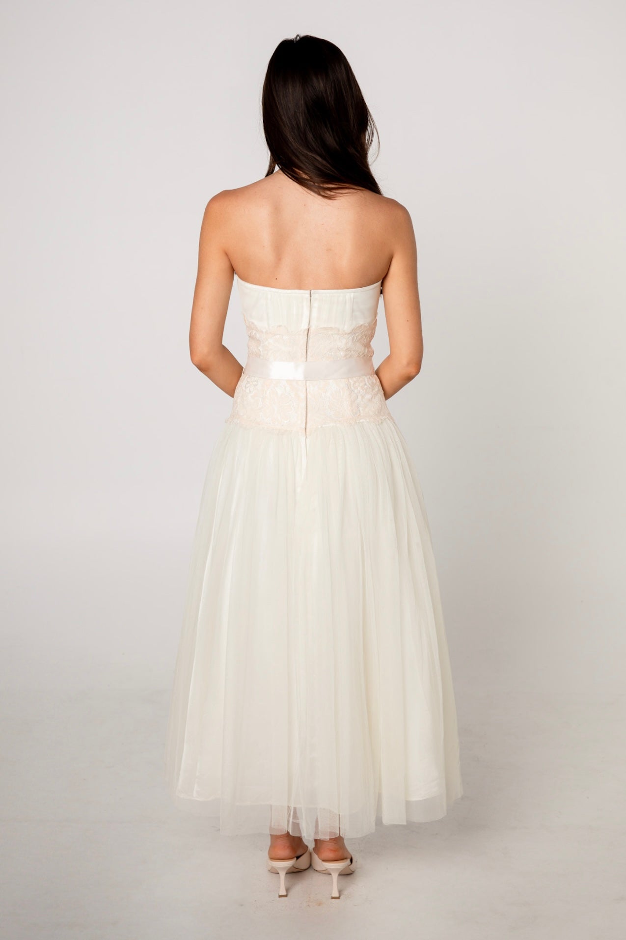 Ivory Tulle Lace Strapless Dress