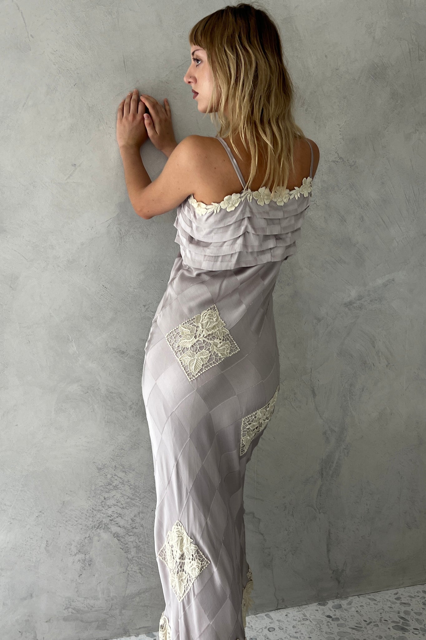 Lavender Silk Diamond Crochet Dress