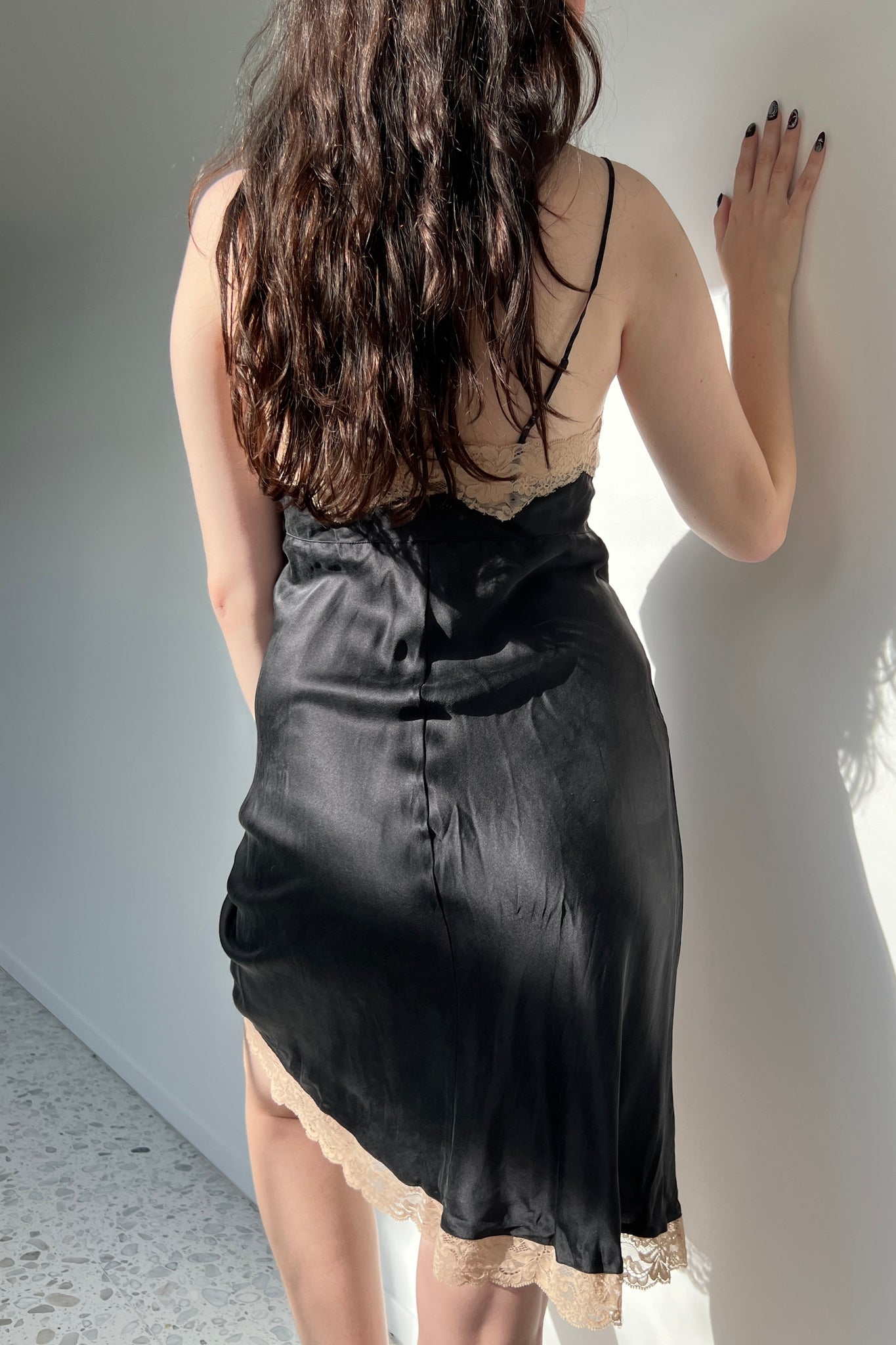 Victoria’s Secret 2003 Black Silk Satin & Lace Slip Dress