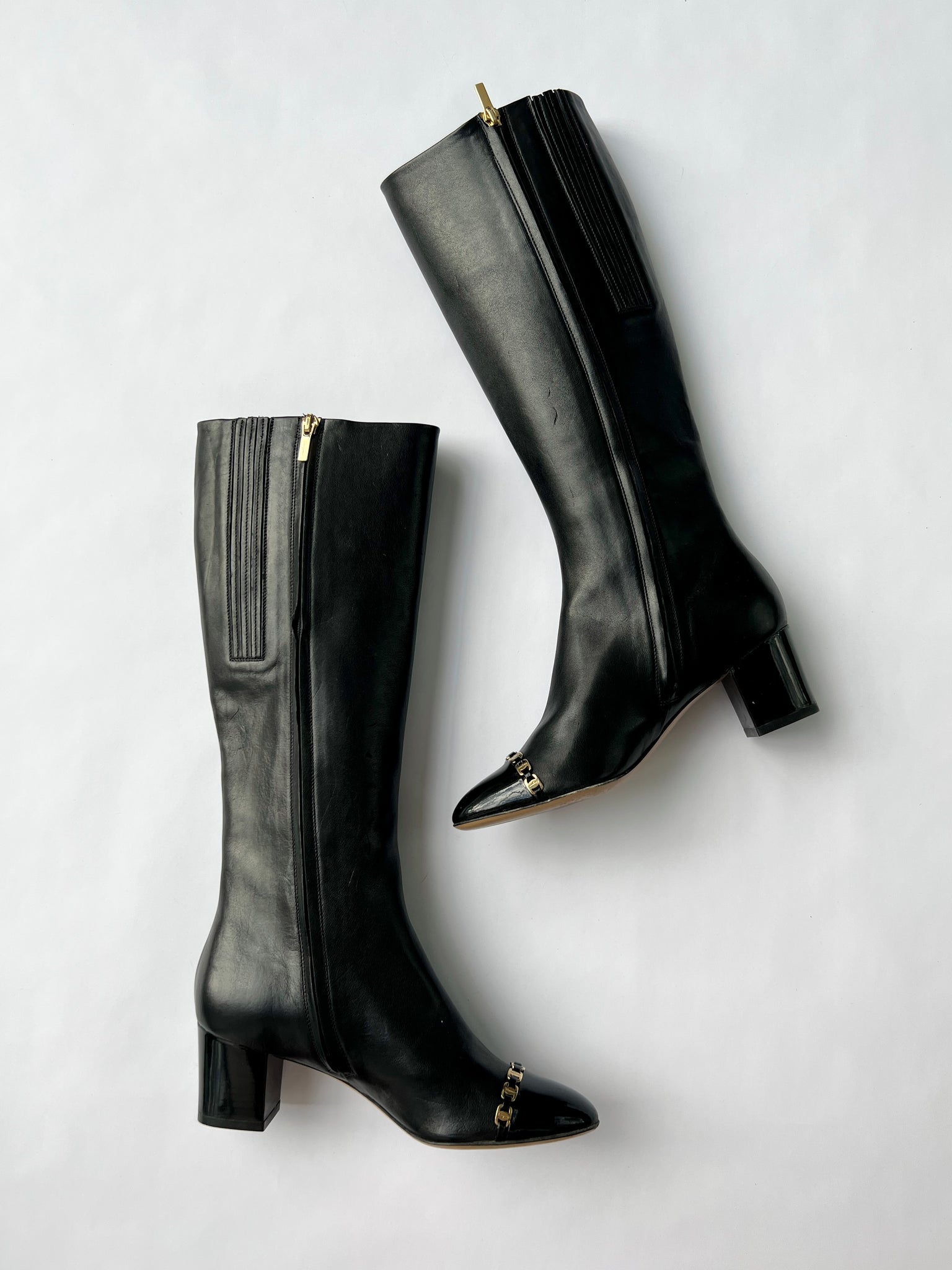 Ferragamo Black Leather Knee High Boots - 35.5