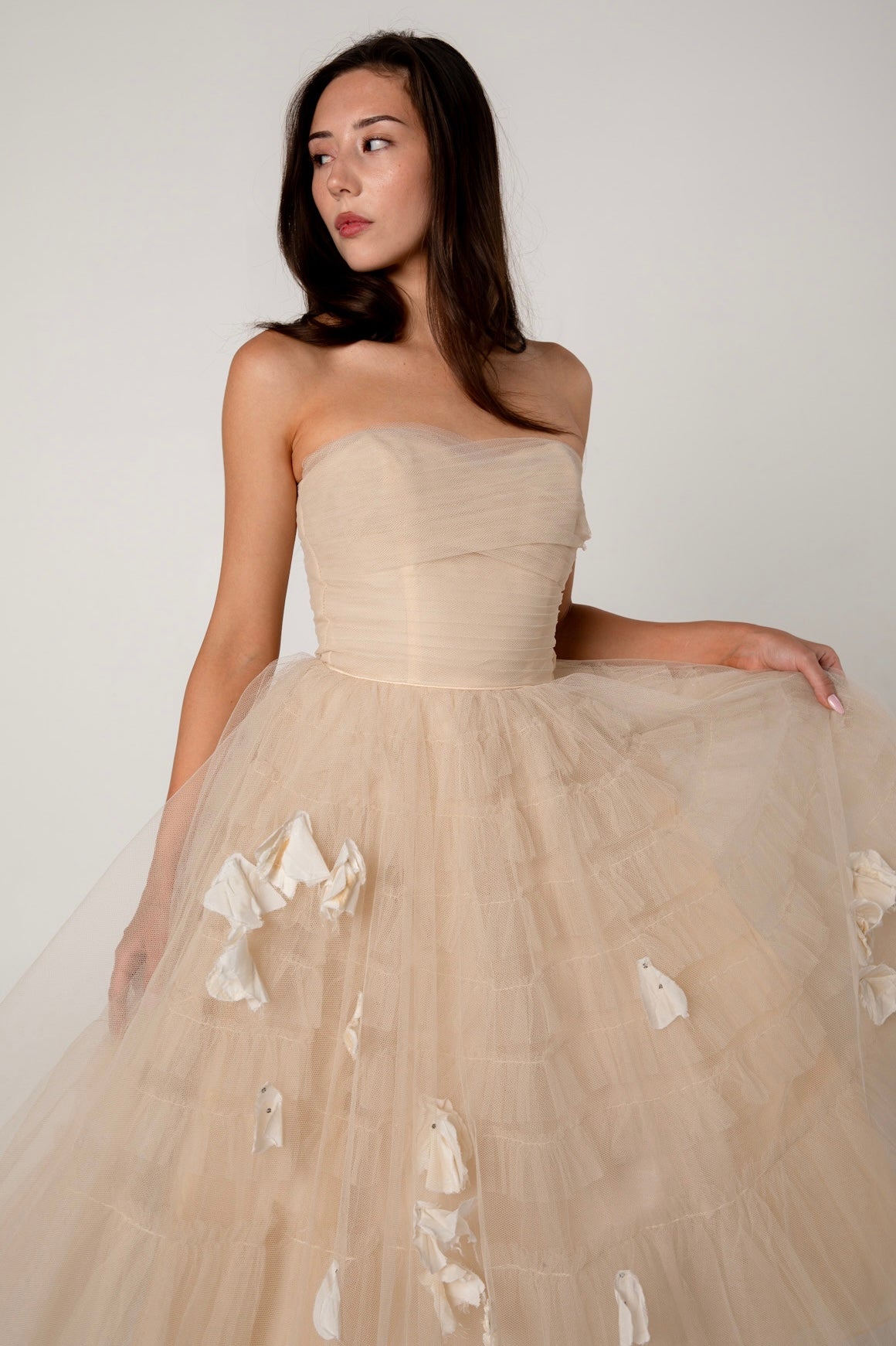 1950s Champagne Tulle Petal Dress