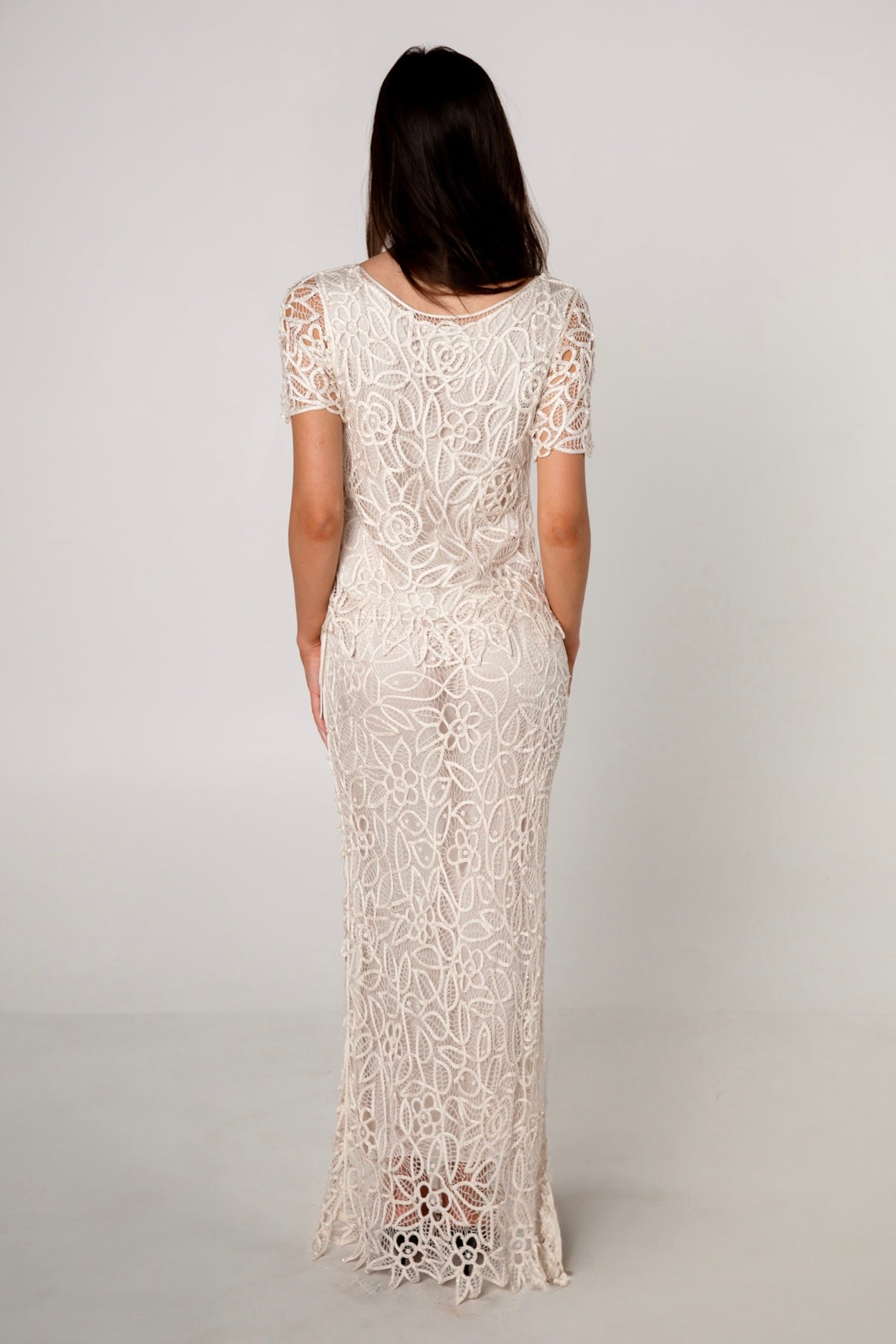 Ivory White Silk Crochet Top & Skirt Set
