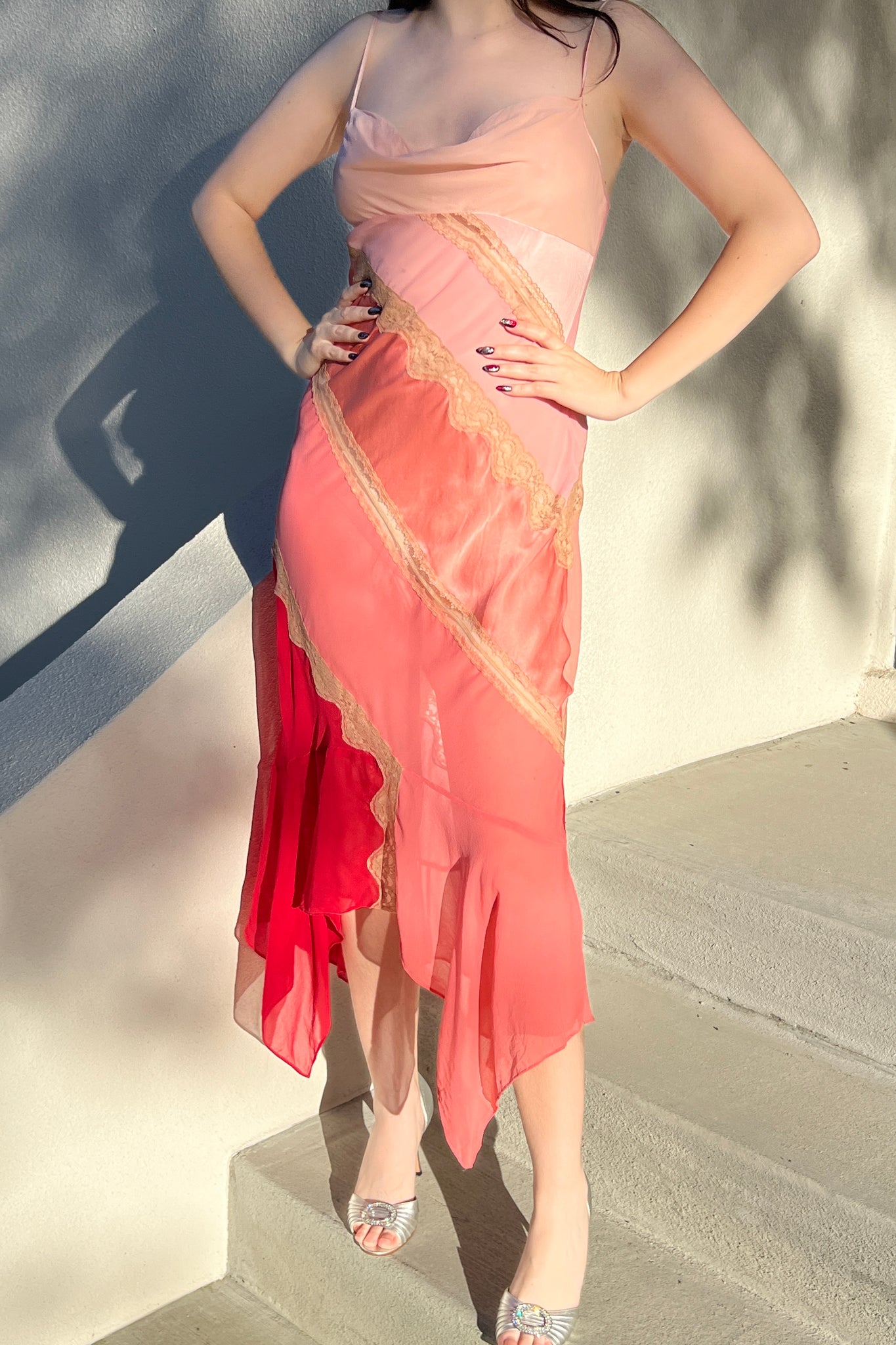 2002 Victoria’s Secret Pink Paneled Silk Slip Dress