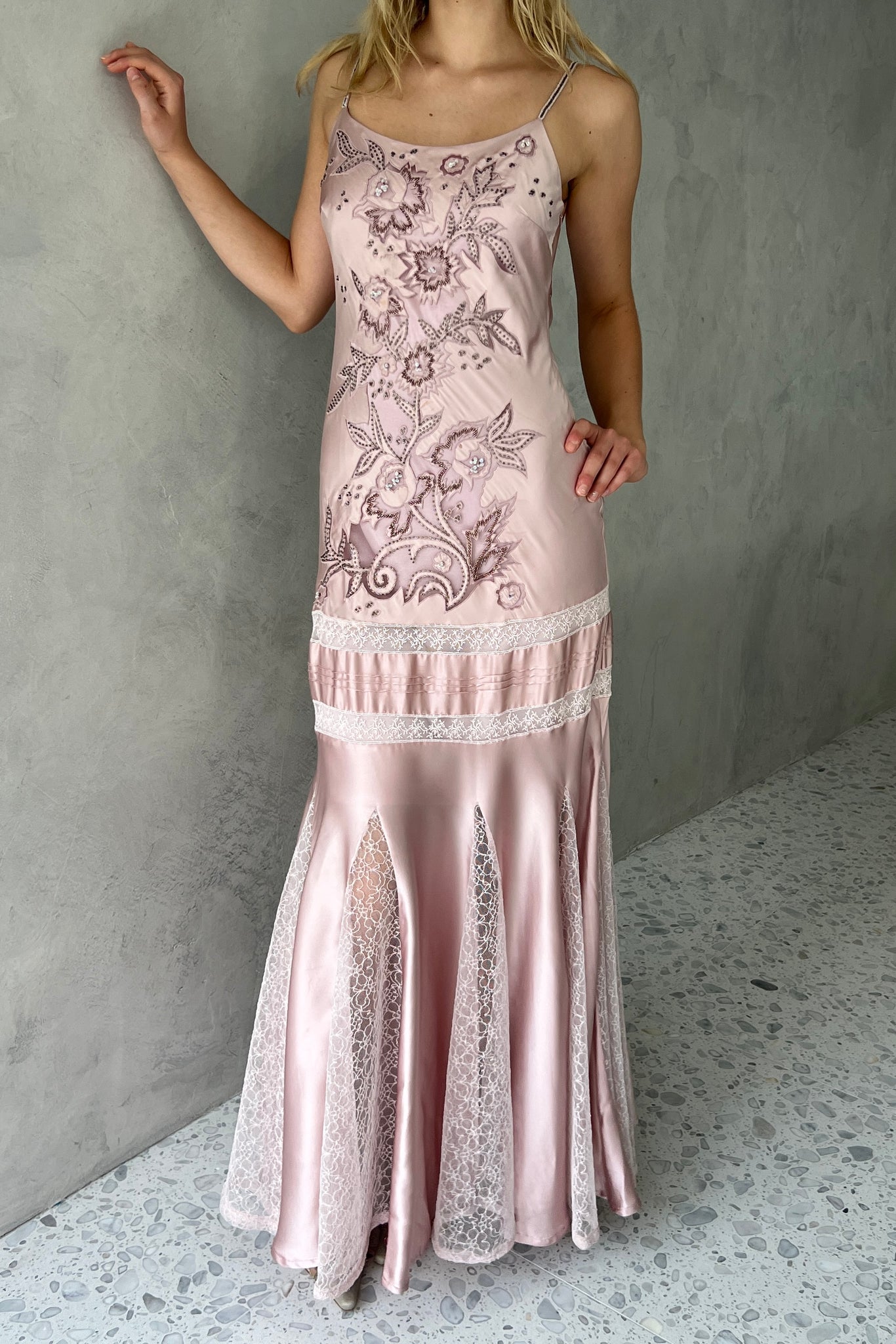 Sue Wong Pink Silk Beaded Gown