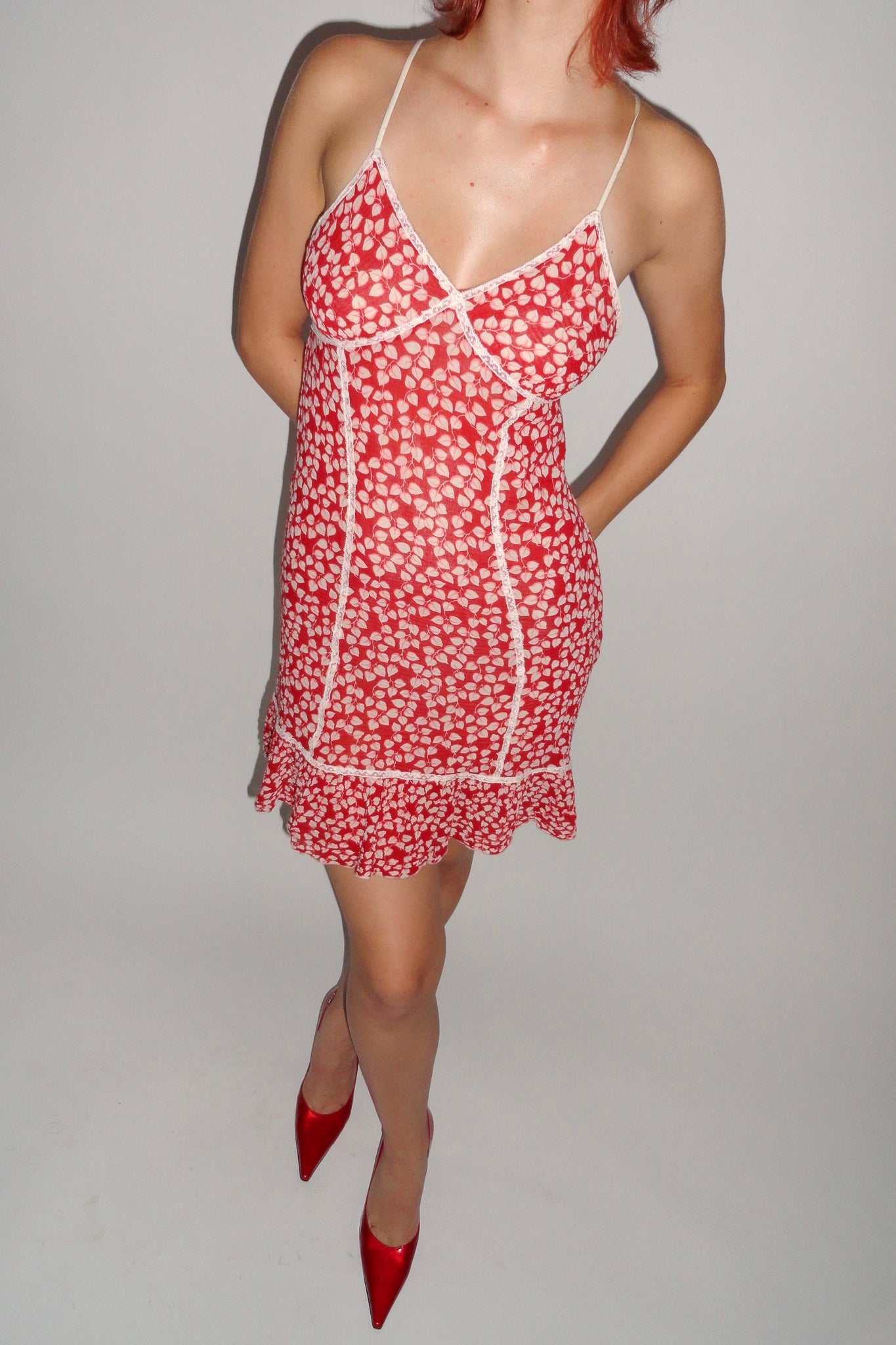 Red Printed Cotton Slip Dress