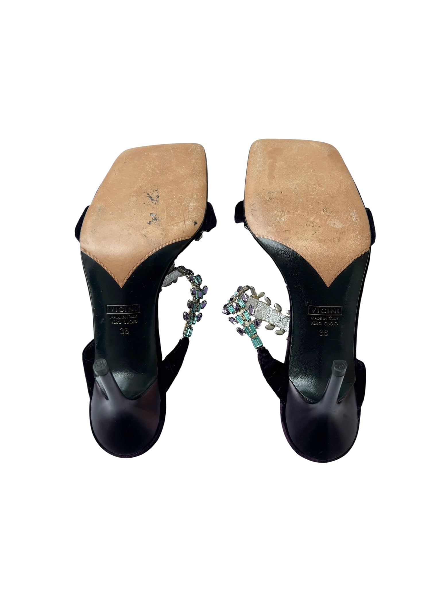 Giuseppe Zanoti Purple Velvet Crystal Heeled Sandals - 38