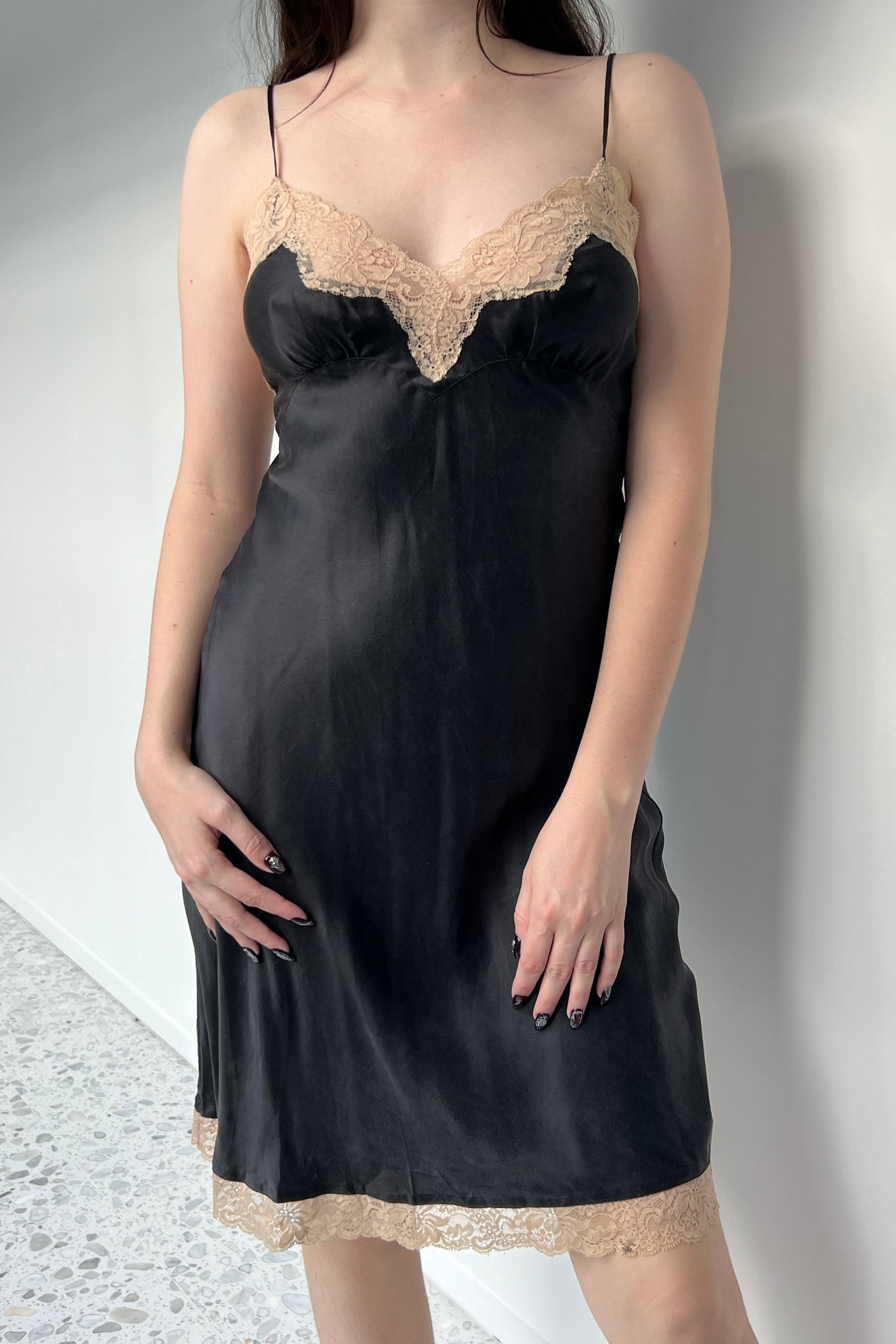 Victoria’s Secret 2003 Black Silk Satin & Lace Slip Dress