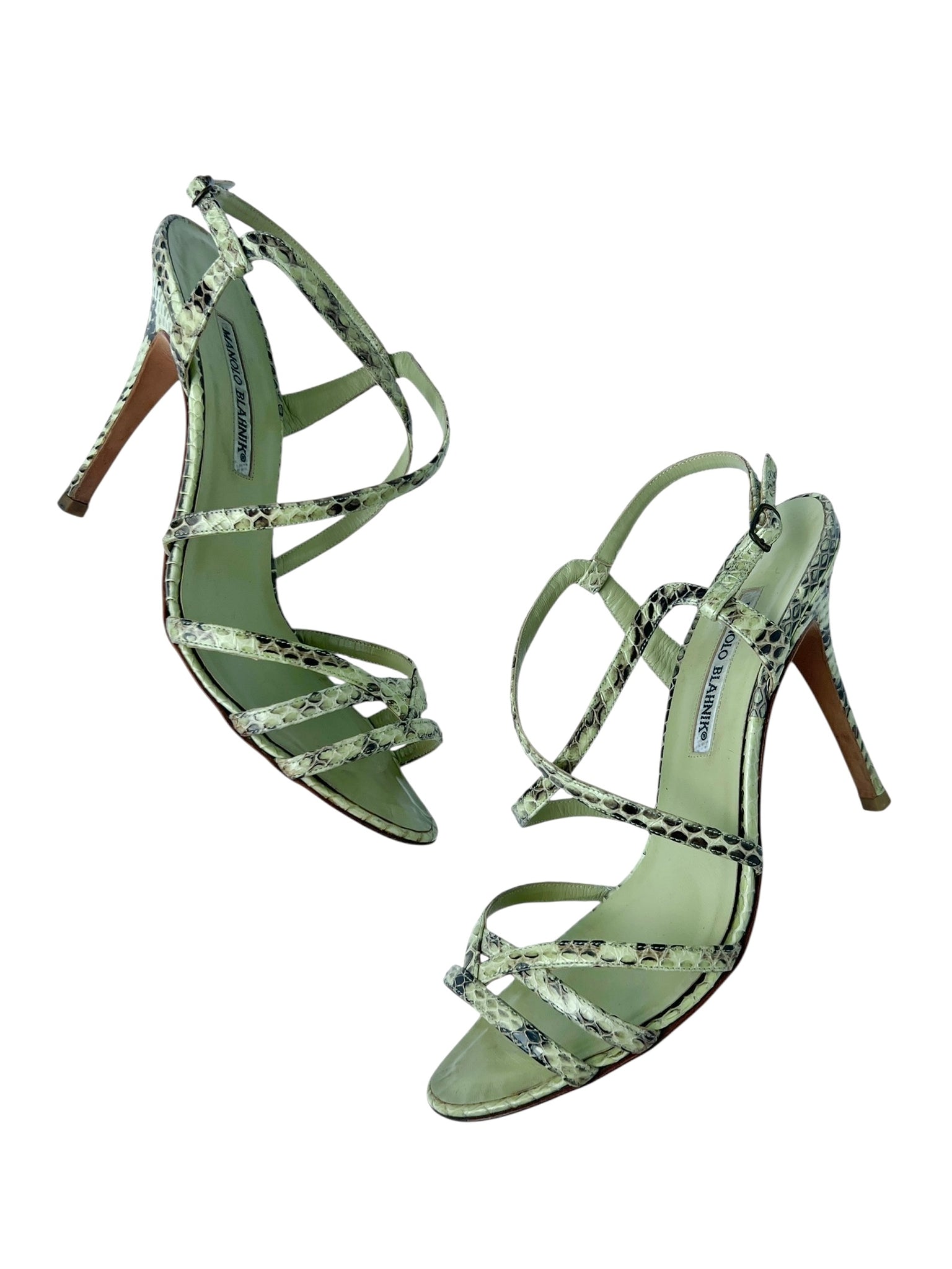 Manolo Blahnik Green Snakeskin Heeled Sandals - 40