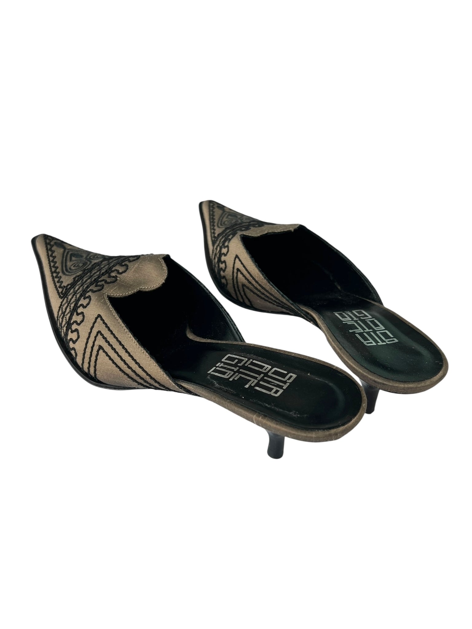 Brown Embroidered Satin Kitten Heel Miles - 36
